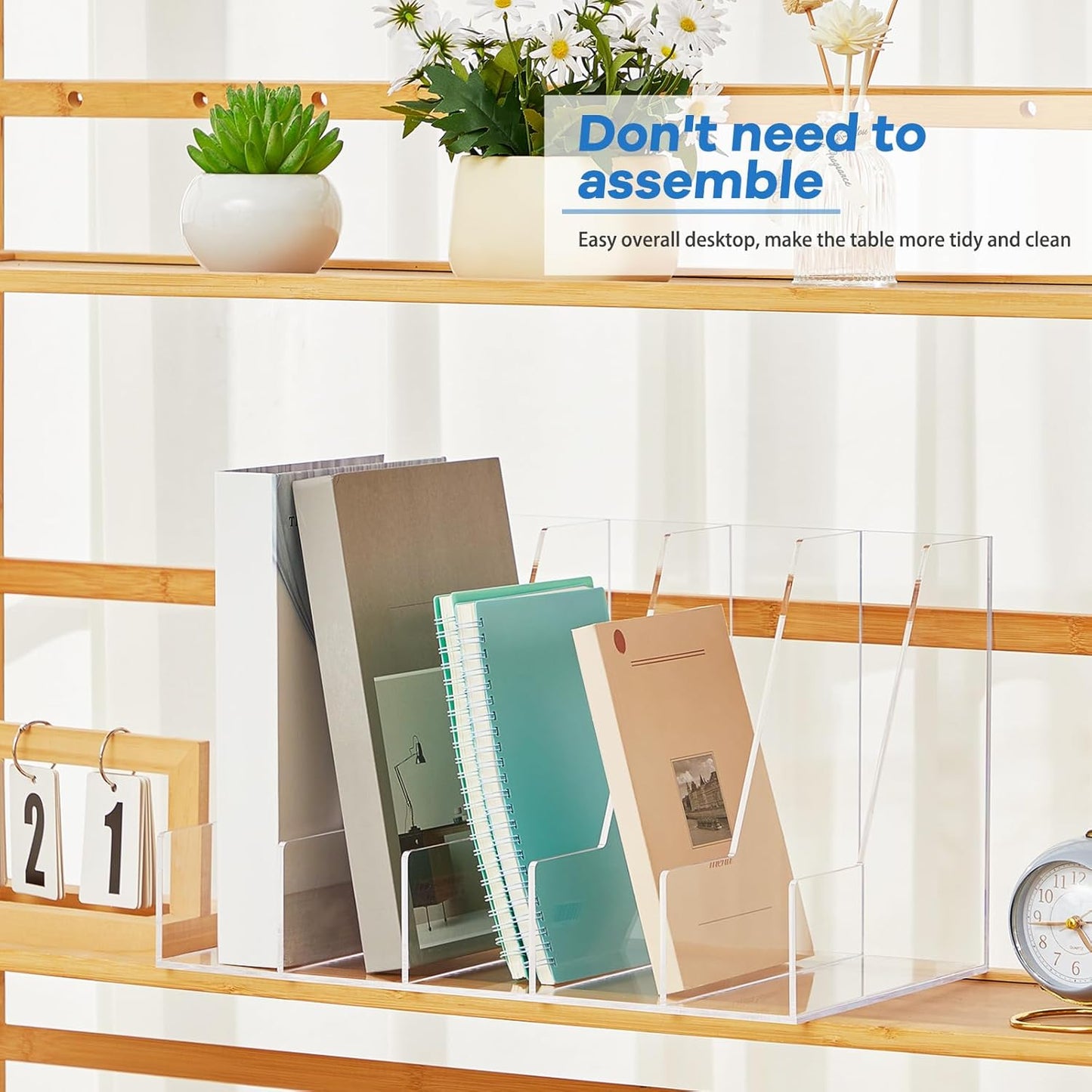 Suzile Clear Acrylic Magazine File Holder with Vertical Compartments Desk Organizer Book Rack for Desk Sorter Paper Folder Office Accessories (Groovy,15.75 x 9.45 x 8.86 Inch)