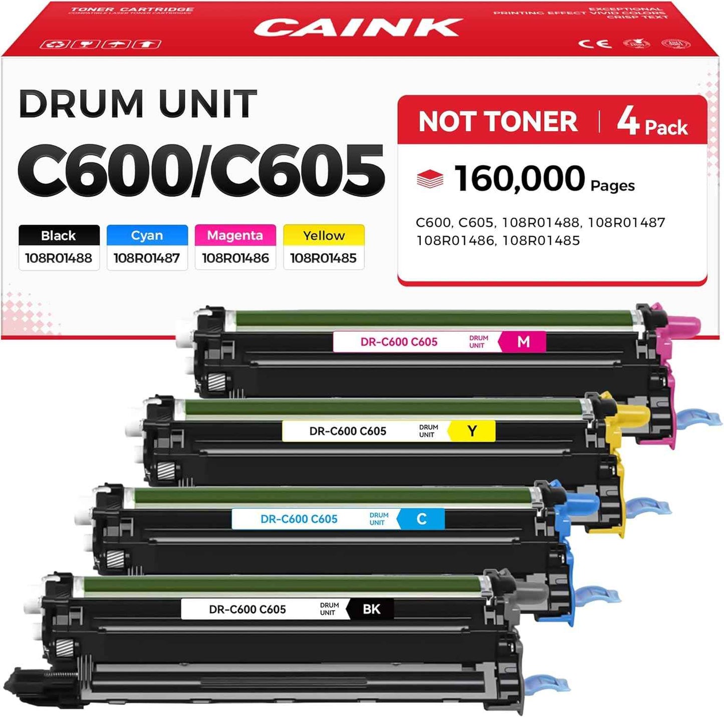 C600 C605 Drum Unit Set 4-Pack (Not Toner) Replacement for Xerox 108R01488 108R01487 108R01486 108R01485 Imaging Unit Compatible with Xerox Color VersaLink C600 C605 Printer Black Cyan Yellow Magenta