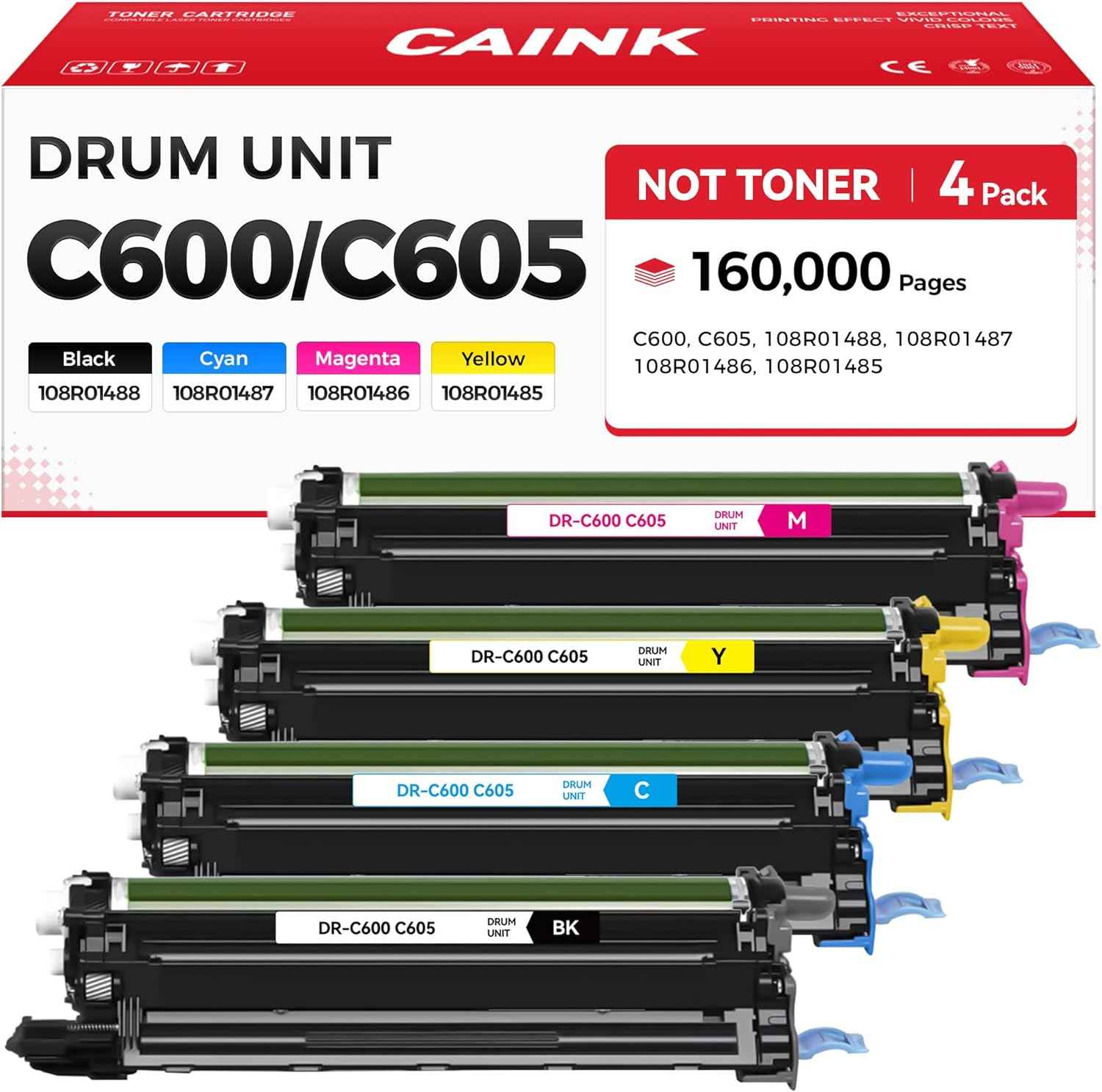 C600 C605 Drum Unit Set 4-Pack (Not Toner) Replacement for Xerox 108R01488 108R01487 108R01486 108R01485 Imaging Unit Compatible with Xerox Color VersaLink C600 C605 Printer Black Cyan Yellow Magenta