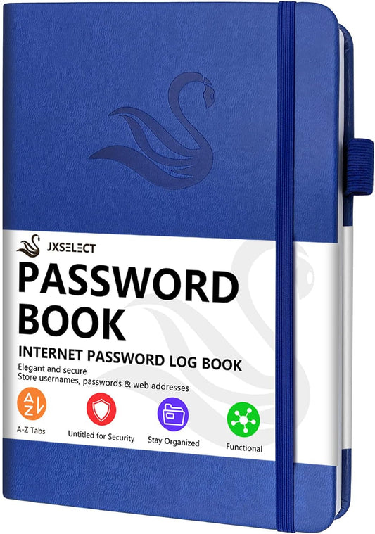 Elegant Password Book with Alphabetical Tabs - Hardcover Password Book for Internet Website Address Login - 5.2" x 7.6" Password Keeper and Organizer w/Notes Section & Back Pocket（Royal Blue）