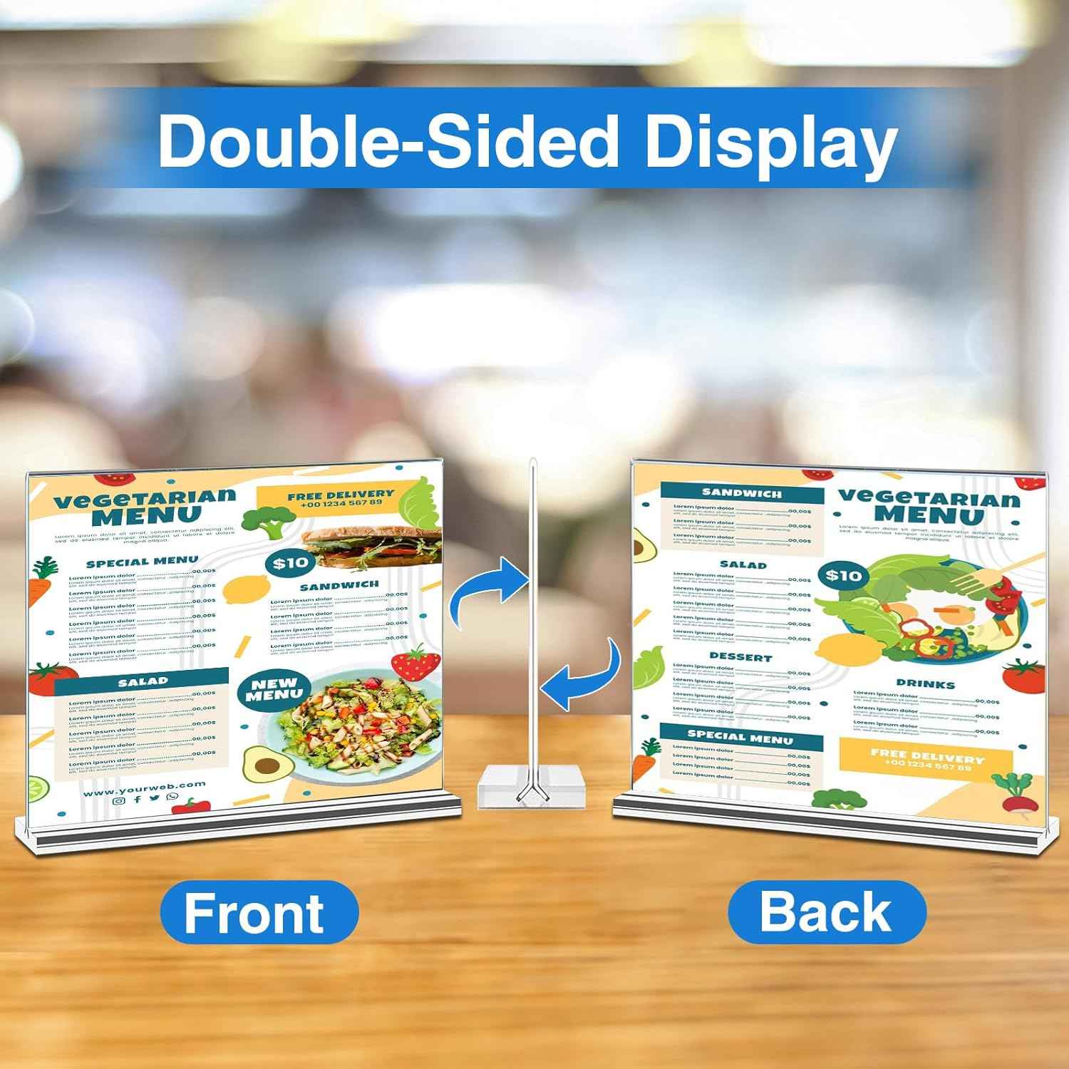 Daofary 10 Pack Acrylic Sign Holder 8.5 x 11 Horizontal, Double-Sided Stand up Table Top Sign Holders, Clear Acrylic Picture Frame Menu Flyer Paper Holder Display Stand for Office Business Store Wedding Party