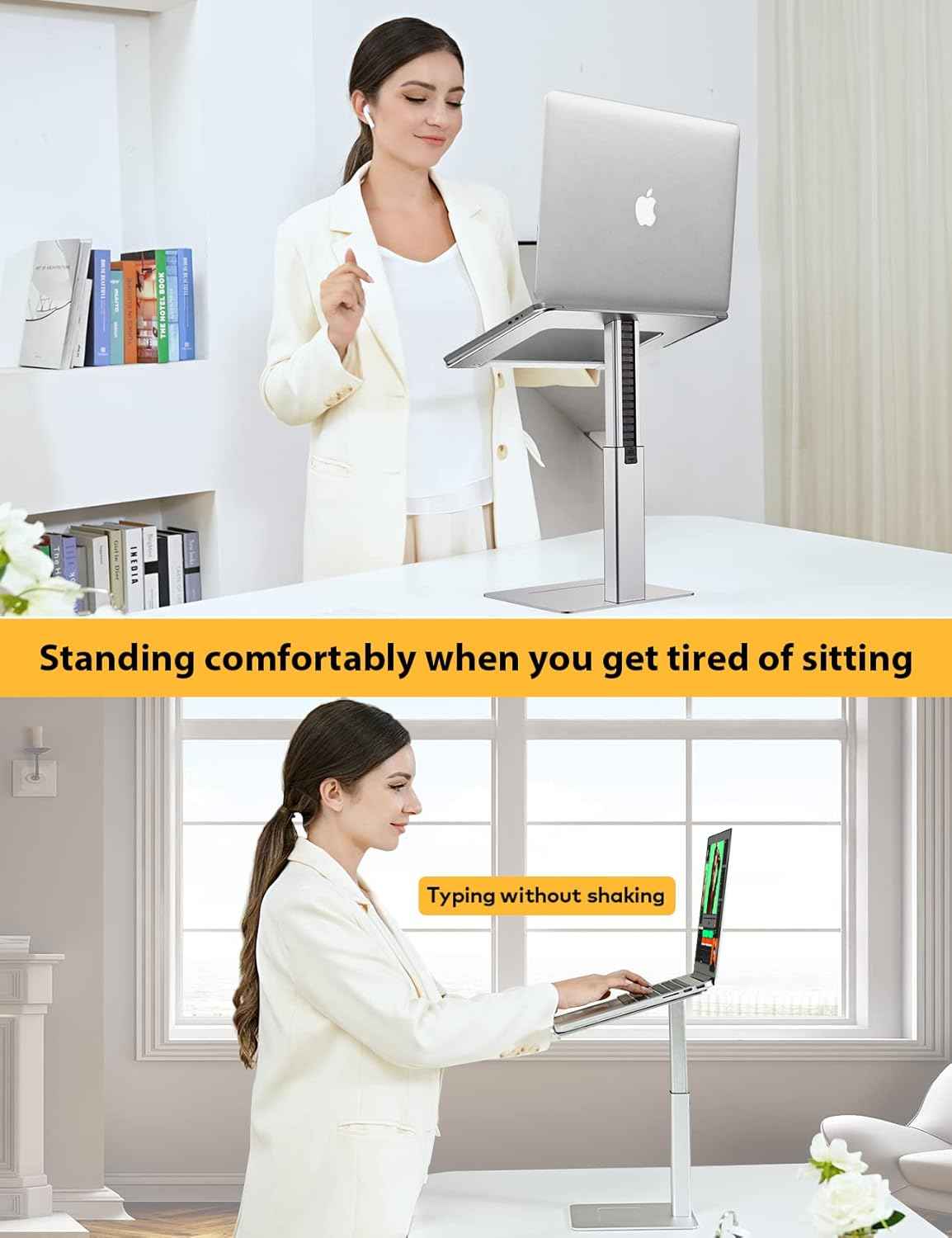 Laptop Stand for Desk, Ergonomic Sitting and Standing Laptop Riser for Notebook MacBook 11-17 Inches，DJ Laptop Stand Adjustable Height from 7-15 Inches Aluminum(Silver)