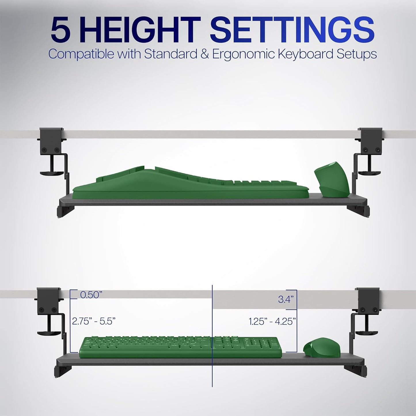 VIVO Large Height Adjustable Under Desk Keyboard Tray, C-clamp Mount System, 27 (33 Including Clamps) x 11 inch Slide-Out Platform Computer Drawer for Typing, Dark Walnut, MOUNT-KB05HD