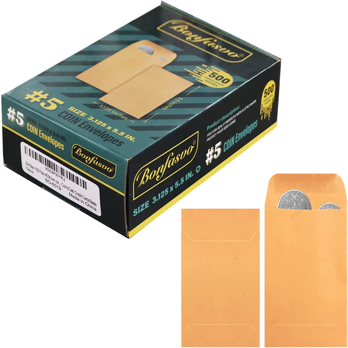 500 Pack #5 Brown coin envelope 3.125 x 5.5 inches Kraft Envelopes Classic Small Parts Envelopes with Self Adhesive Gummed Flap for Coins Cash Credit Cards Seeds - Lumora Desk