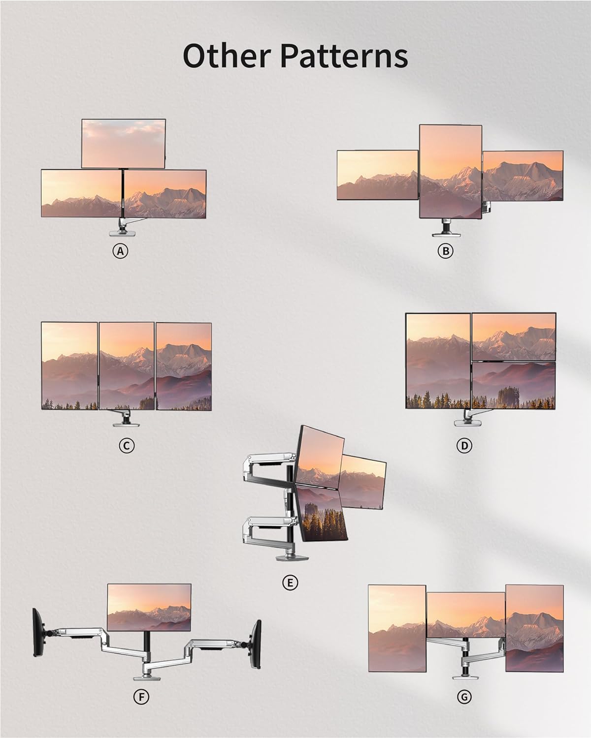 Triple Monitor Mount, Holds Screens up to 40 Inches and 25 lbs, Fully Adjustable 3 Monitor Desk Mount with C-Clamp and Grommet Base, Aluminum, Silver
