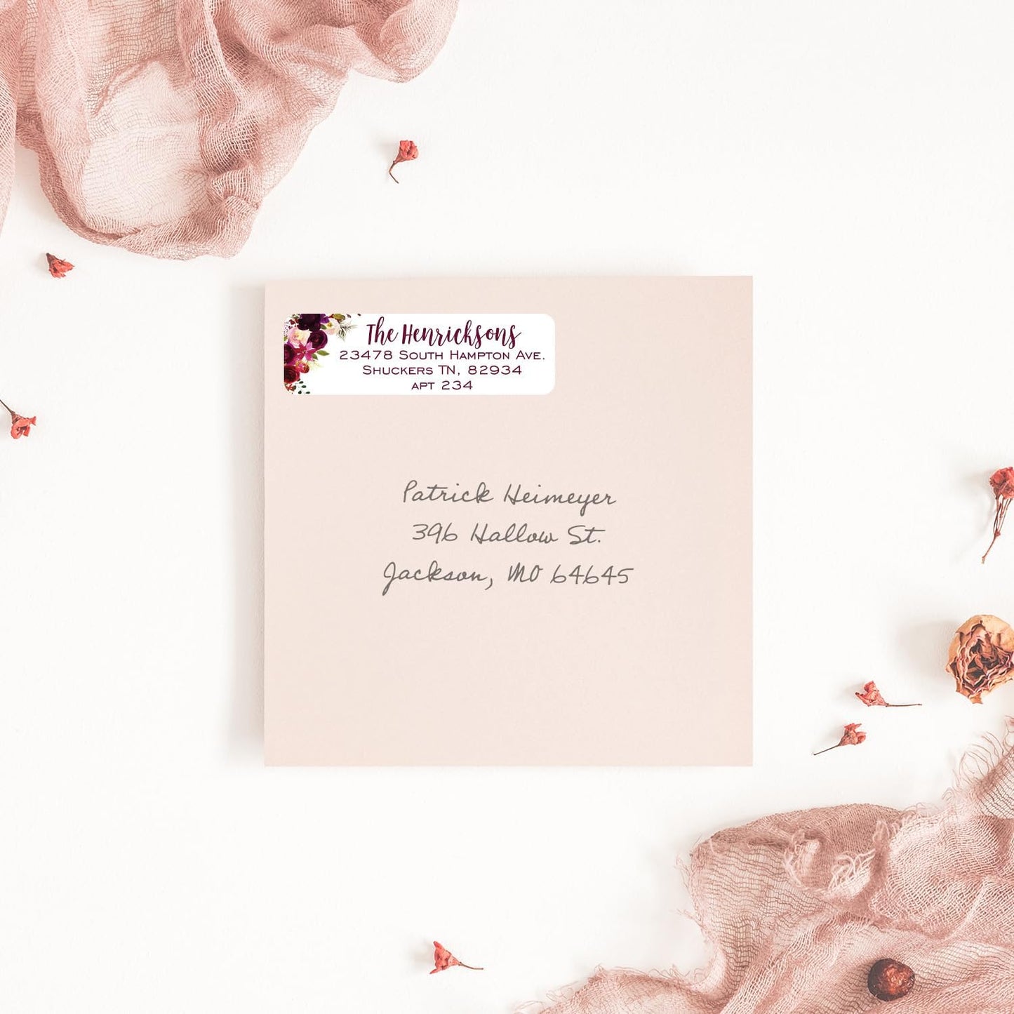 Fall Floral Rolled Address Labels / 500 Personalized Return Address Labels/Designer Address Stickers in Elegant Plastic Dispenser - Lumora Desk
