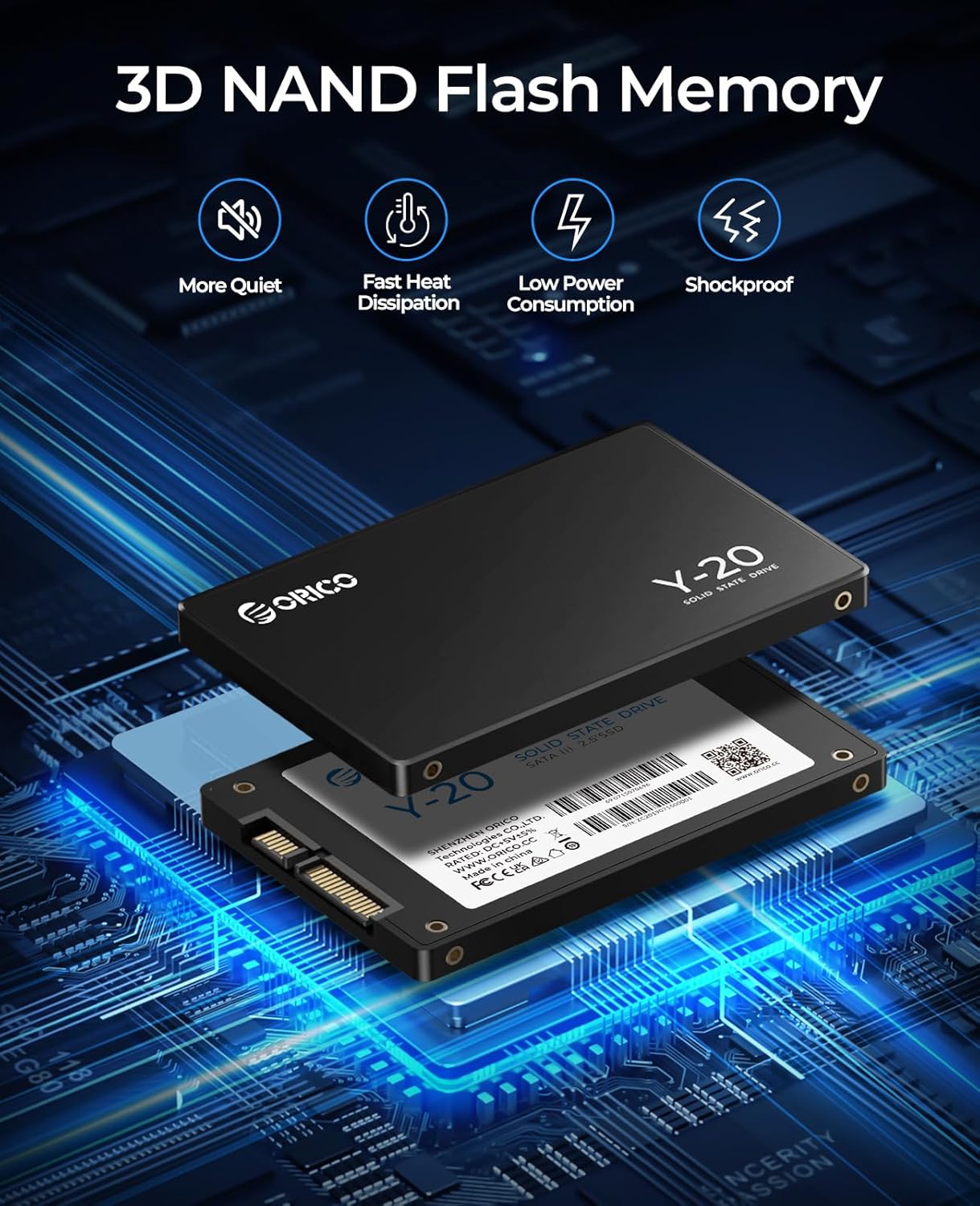 ORICO 2TB SATA SSD 2.5 Inch Internal Solid State Drive, Read Speed up to 500MB/s, SATA III 6Gbps for Desktop Laptop NAS DIY External Drive - Y20