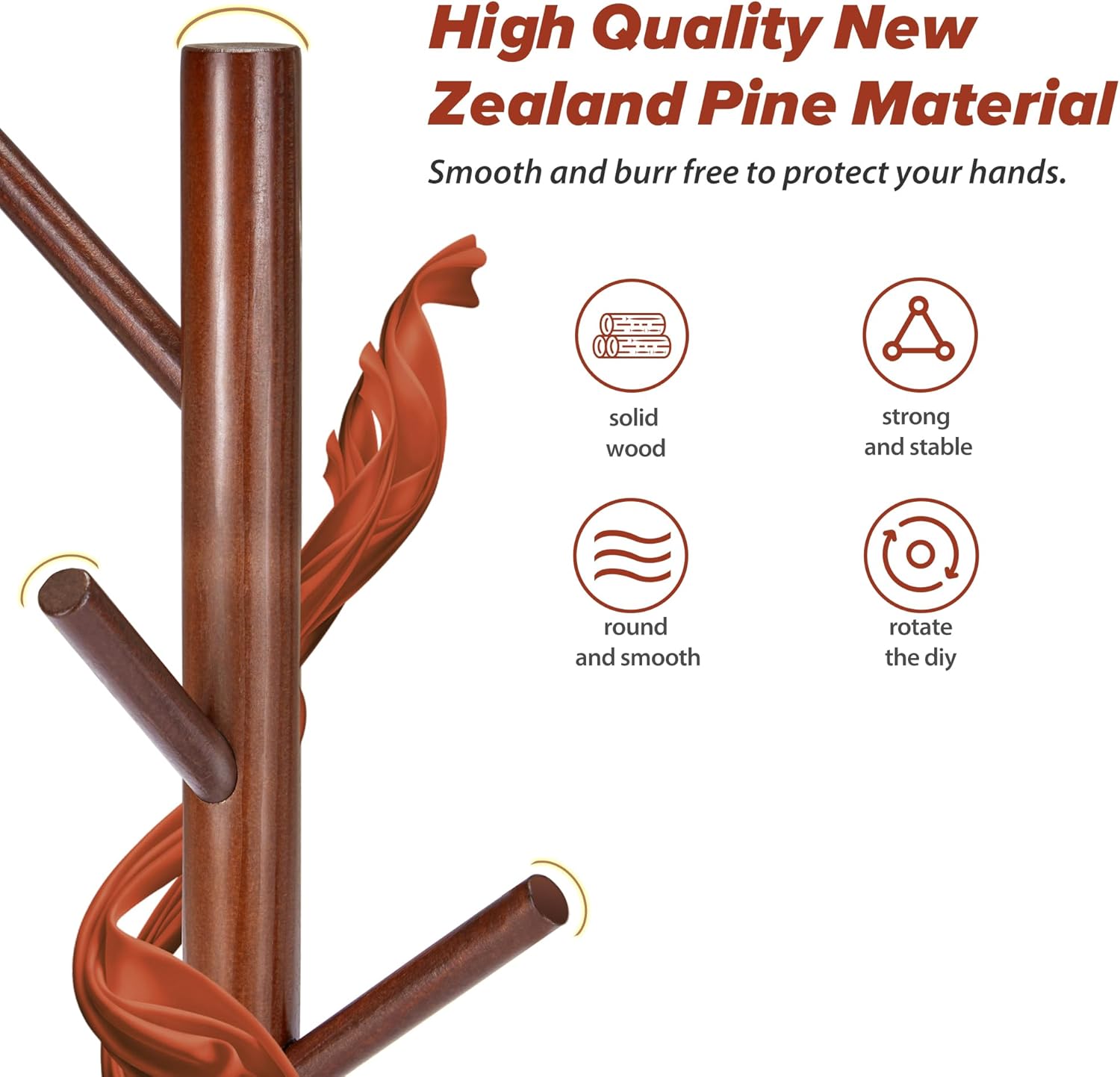 Wooden Coat Rack, Free Standing Coat Rack with 8 Hooks 3 Adjustable Heights for Clothes, Hats, Handbags, Coat Tree Easy Assembly for Entryway, Bedroom, Hallway, Office (New Brown) - Lumora Desk