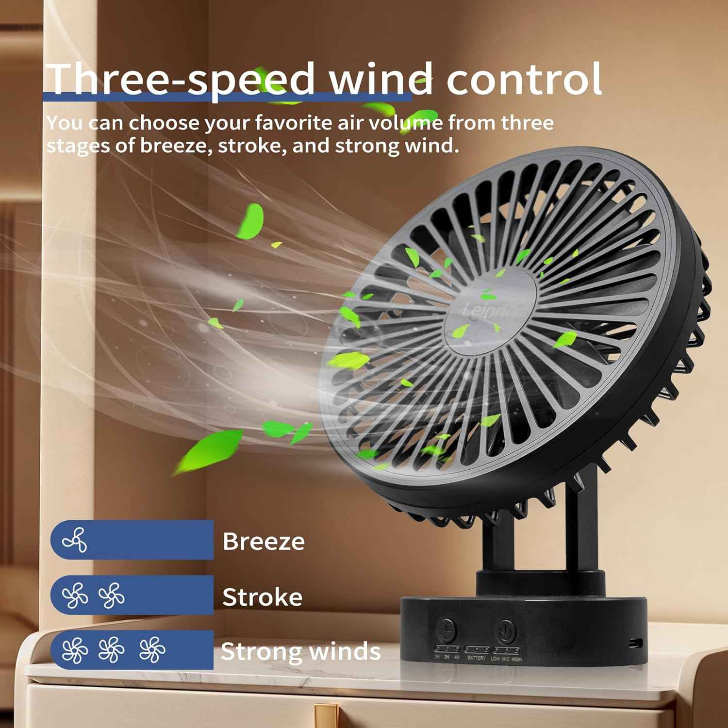 Small Fan Rechargeable,3 Speed Timable Cruise Fan with 90° Head Rotation,Portable Fans for Indoor,Outdoor,Travel,Office,Energy Efficient Ultra Usage Time Quiet Fans