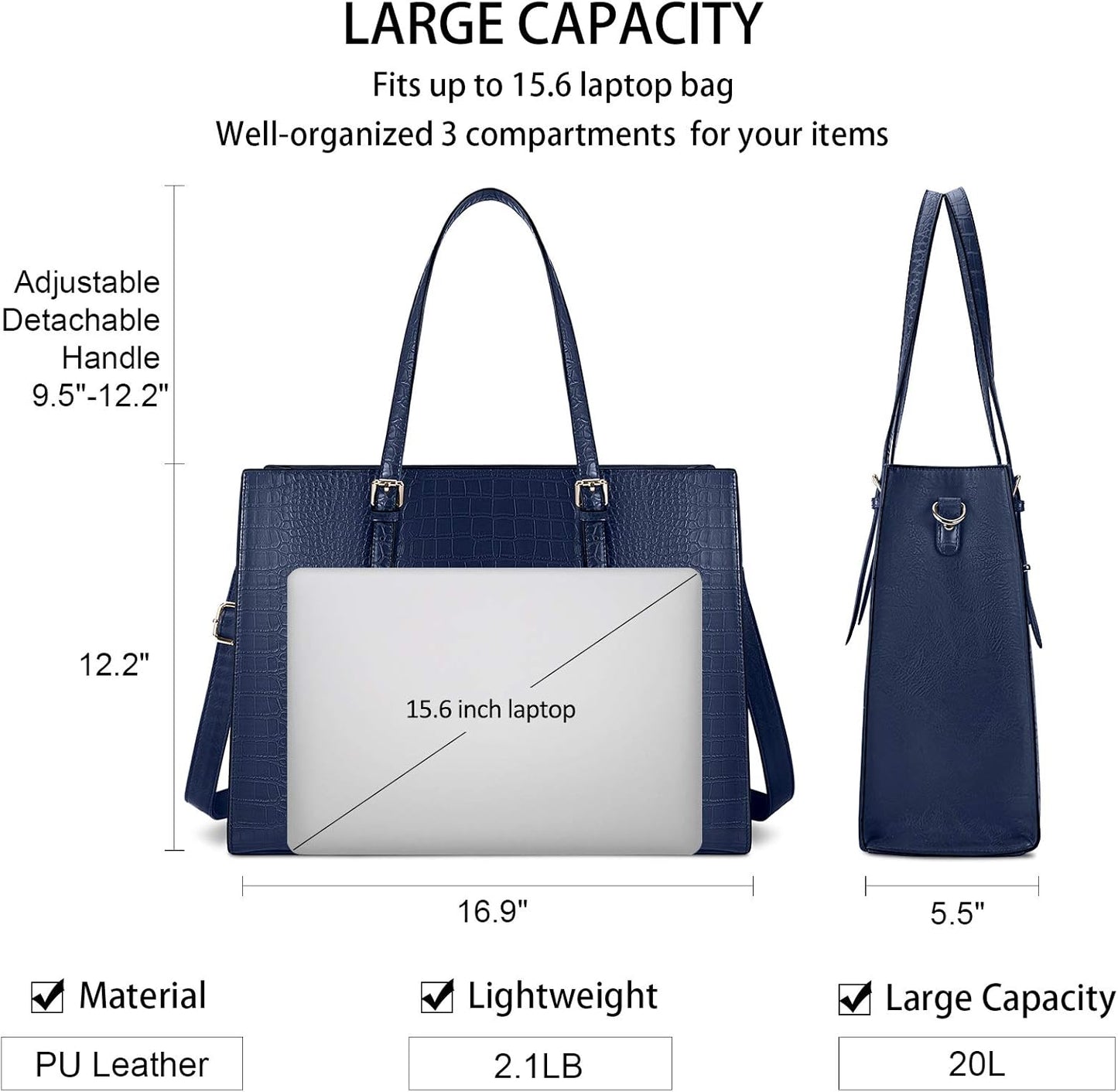 Laptop Bag for Women 15.6 Inch Laptop Tote Bag Leather Classy Computer Briefcase for Work Waterproof Handbag Professional Shoulder Bag Women Business Office Bag Large Capacity