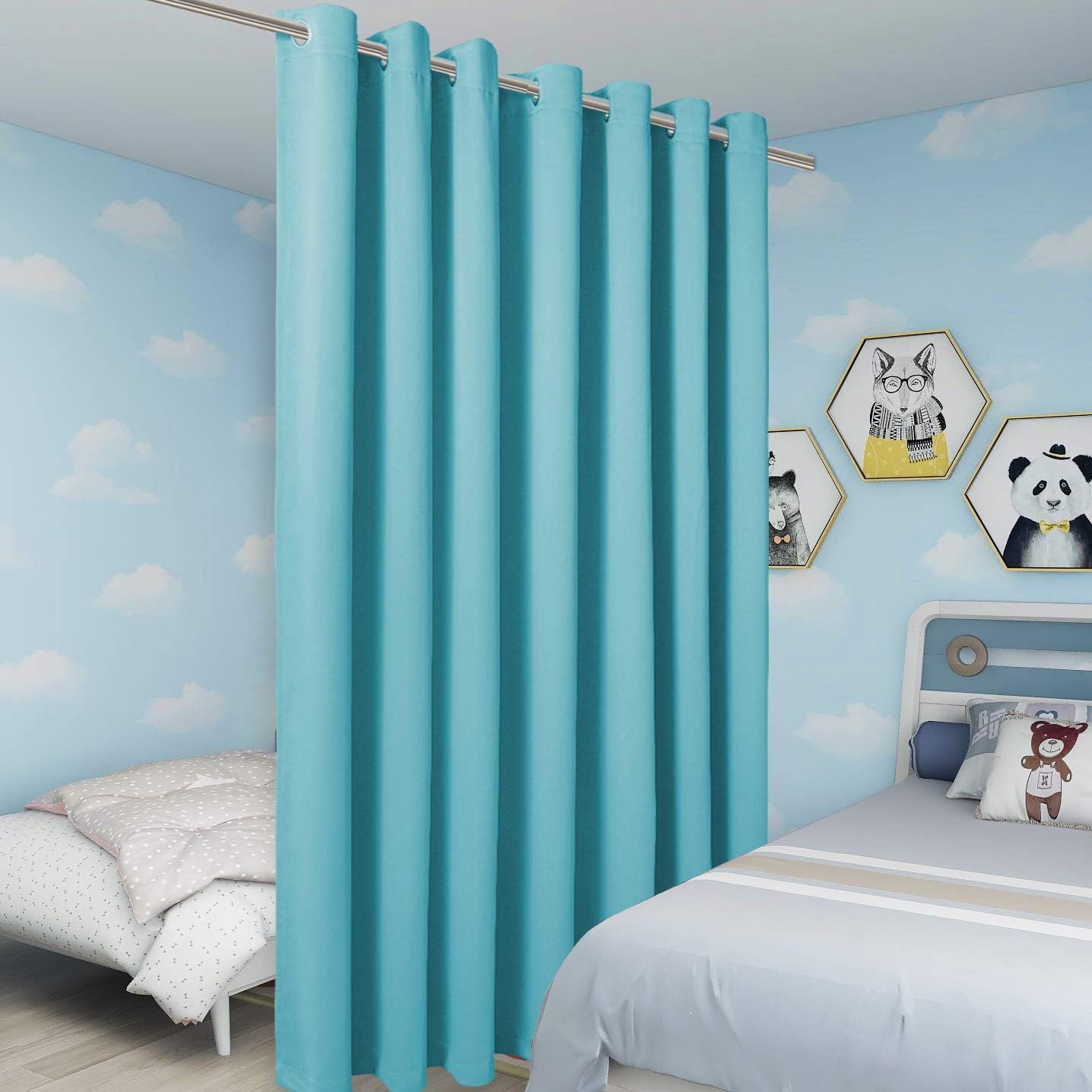 BONZER Extra Wide Room Divider Curtain Total Privacy Wall Noise Reducing Blackout Curtains for Apartment, Studio, 108L x 120W Inch (9L x 10W ft), 1 Panel, Teal