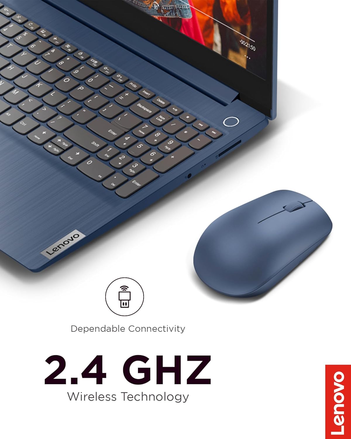Lenovo 530 Wireless Mouse with Battery, 2.4GHz Nano USB, 1200 DPI Optical Sensor, Ergonomic for Left or Right Hand, Lightweight, GY50Z18986, Abyss Blue