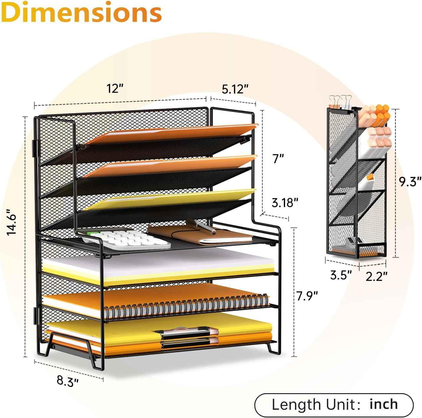 SUPEASY 7 Tier Desk Organizer, Desk File Organizer with Pen Holder, Paper Organizer for Desk, Desk Organizers and Accessories for Home Office School, Black