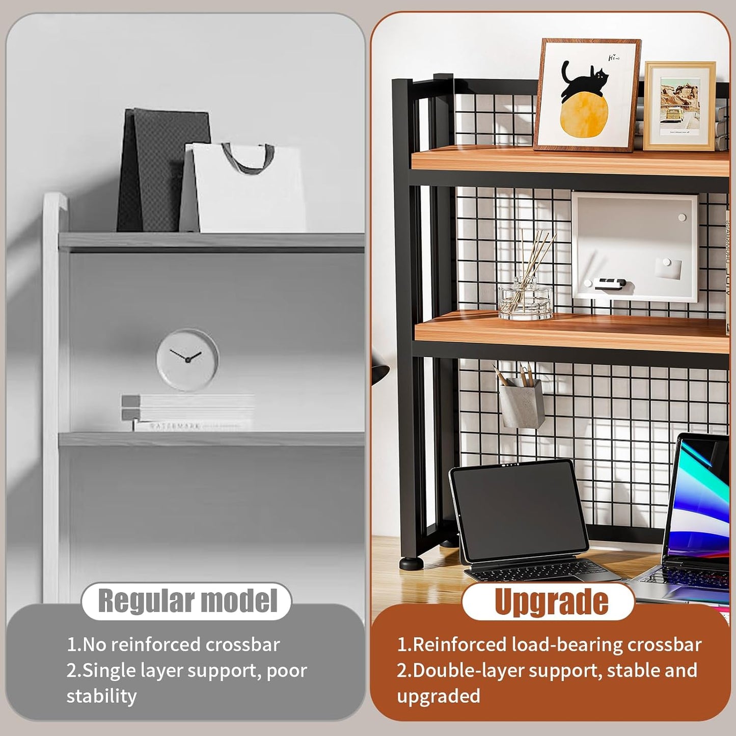 HUATOL 2-Tier Desktop Hutch Bookshelf Metal Desk Shelf, Storage Display Shelf for Computer Desk, Multifunctional Freestanding Storage Rack Display Shelf for Office, Home Decor (37.4 * 35.9 * 9.44 in)