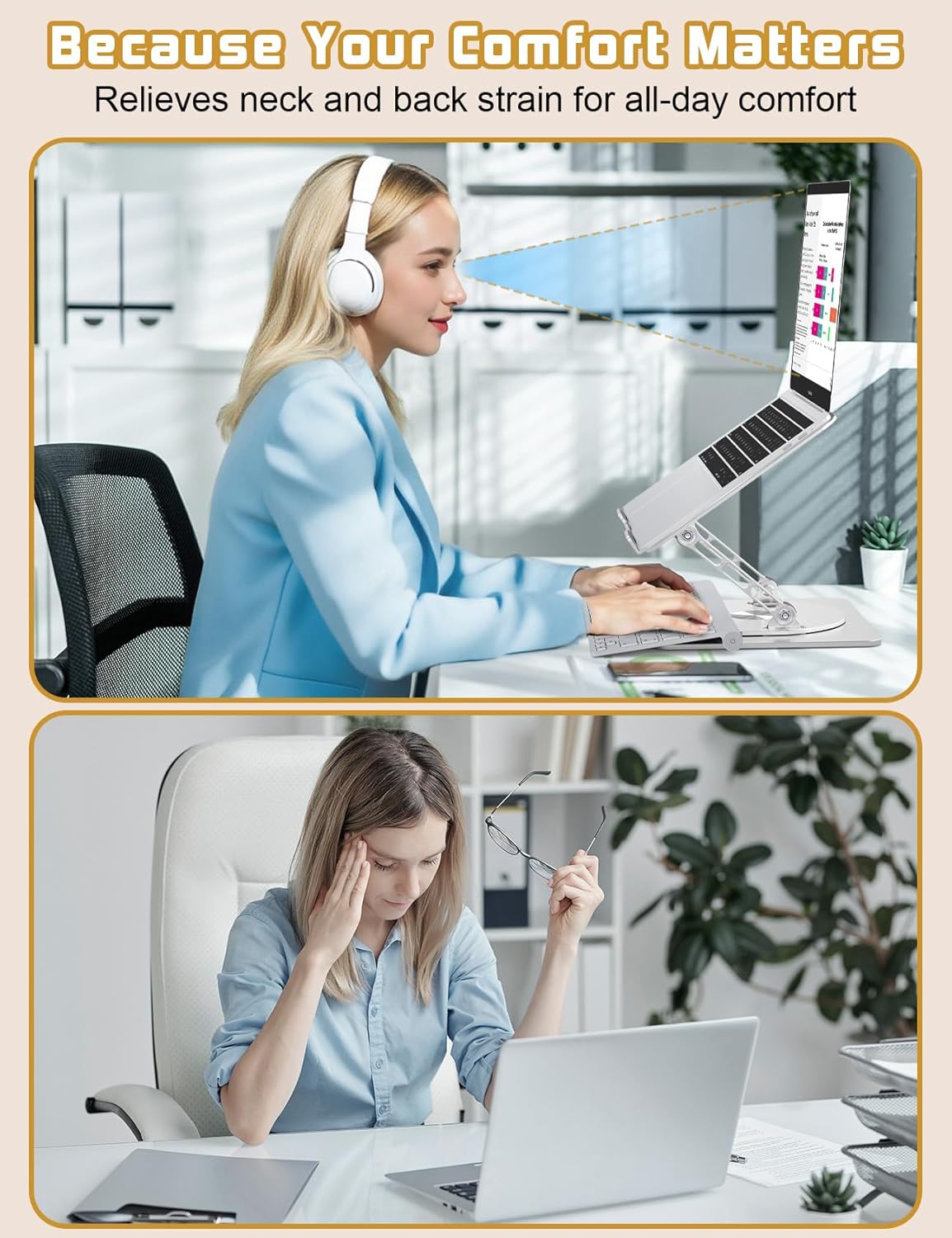 Adjustable Laptop Stand for Desk-360° Rotating Foldable Laptop Holder Ergonomic Laptop Riser for MacBook Pro/Air Dell HP Lenovo Notebook up to 16.3",Silver