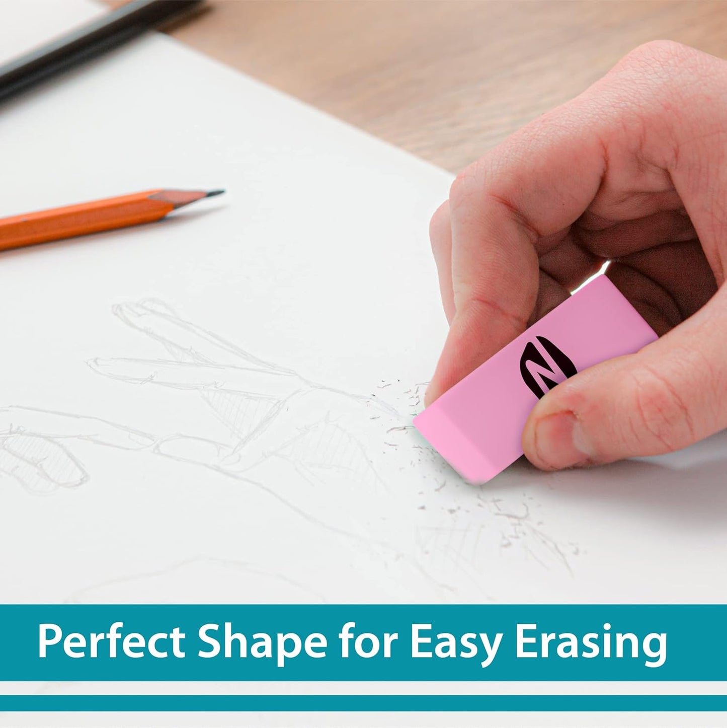 Noverbee 100‑Pack Pink Pencil Erasers – Large Latex‑Free Bulk Erasers for Kids, School, Classroom & Office – Smudge‑Free, Durable, Non‑Toxic Art & Homework Supplies