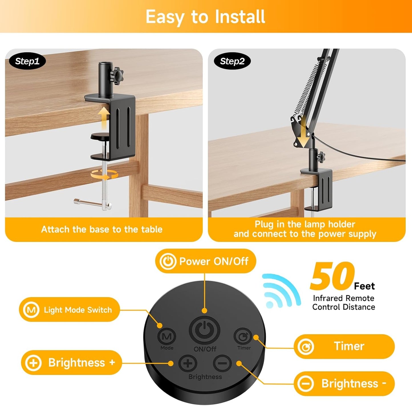 SKYLEO Led Desk Lamp for Home Office - 2400LM Ultra Bright Desk Light -Eye Caring Desk Lamp with Clamp - Adjustable Office Lamp with Remote Control- Easy Installation - 24W Black - Lumora Desk