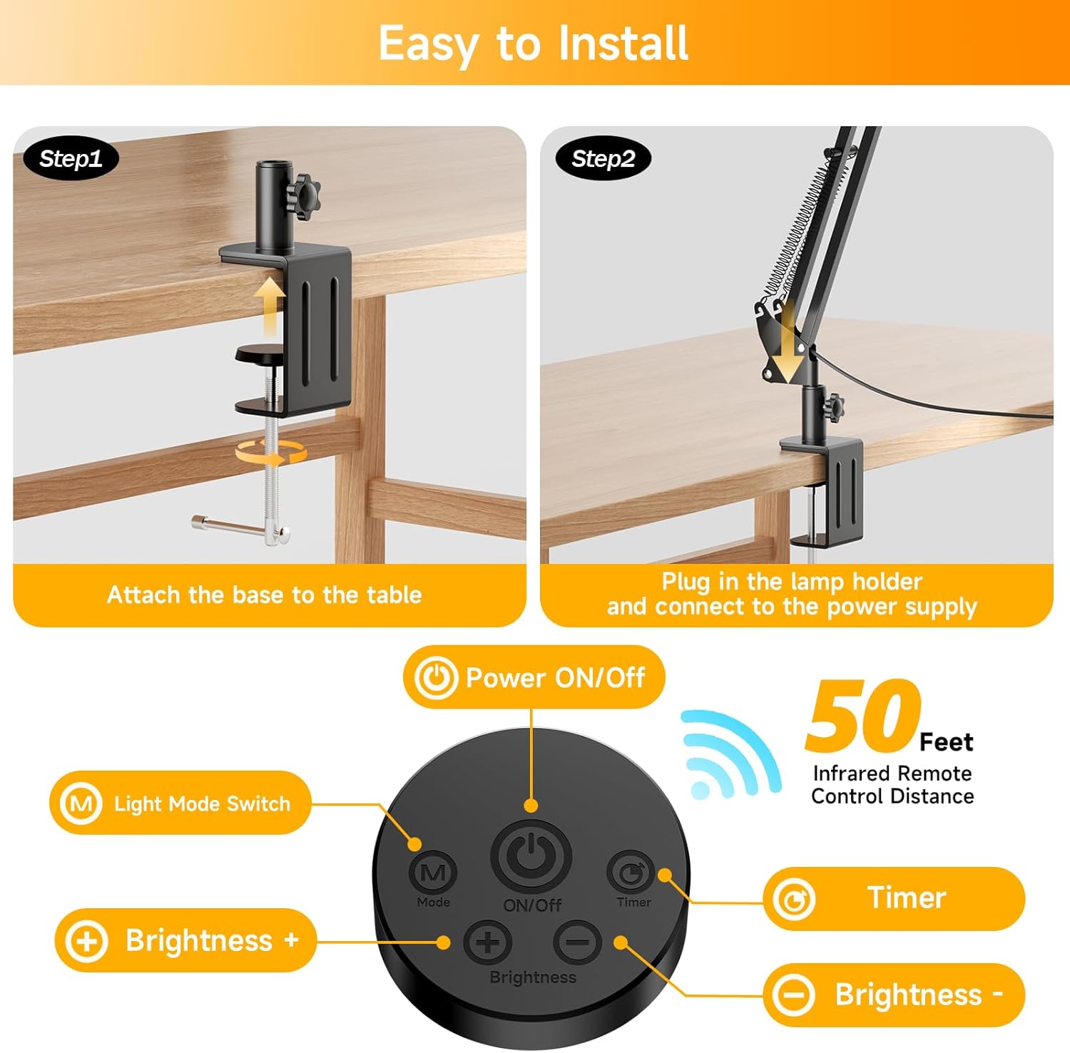 SKYLEO Led Desk Lamp for Home Office - 2400LM Ultra Bright Desk Light -Eye Caring Desk Lamp with Clamp - Adjustable Office Lamp with Remote Control- Easy Installation - 24W Black - Lumora Desk