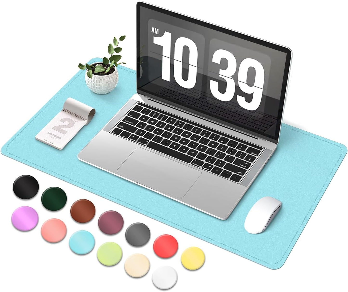 Desk Pad Protector, Leather & Suede Desk Mat, Non-Slip Desk Pad Mat, Large Mouse Pad, Waterproof Desk Blotter Mat, Desk Cover for Office, Home (Aqua Frost Blue, 23.6" x 13.7")