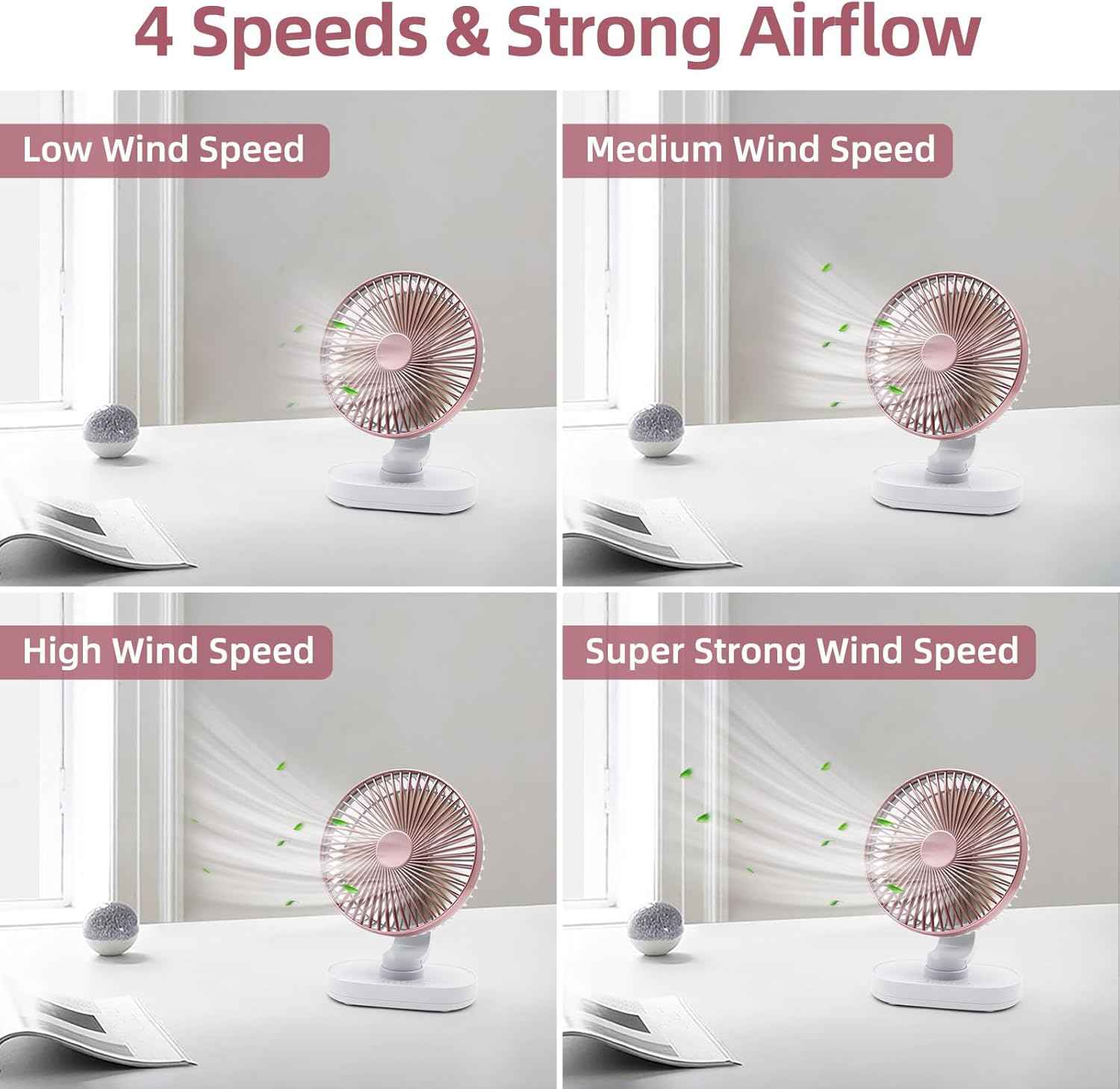 Small Oscillating Fan for Bedroom, 4000mAh Battery Powered Rechargeable Fan, 90° Vertical Manual and 120° Oscillating Desk Fan, 4 Speeds Air Circulator Fans, Quiet Table Fans for Home Office Travel