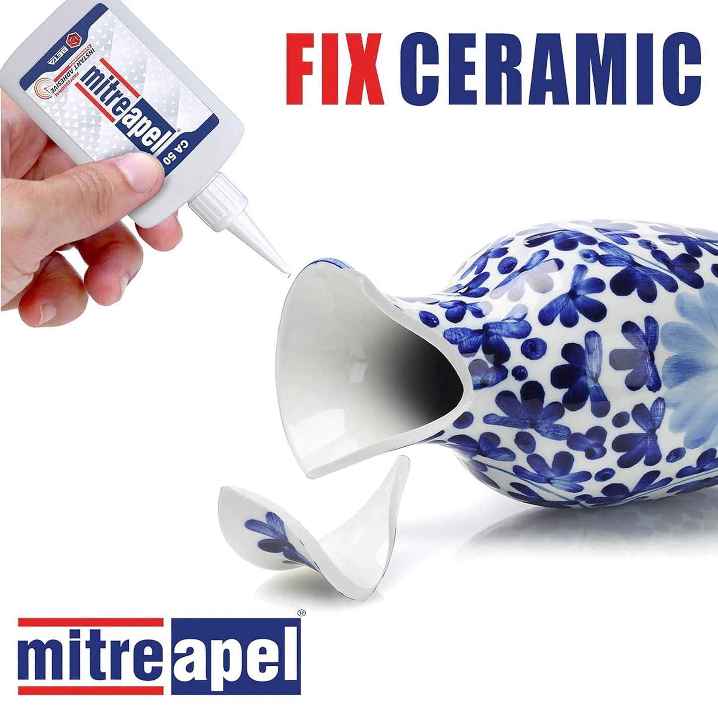 MITREAPEL Ca Glue with Activator (50 x 1.7 oz - 50 x 6.7 fl oz), Cyanoacrylate Super Glue for Plastic, Glass, Leather, Ceramic, Woodworking, DIY, 3D Printing - Instant Bond - 50 Pack