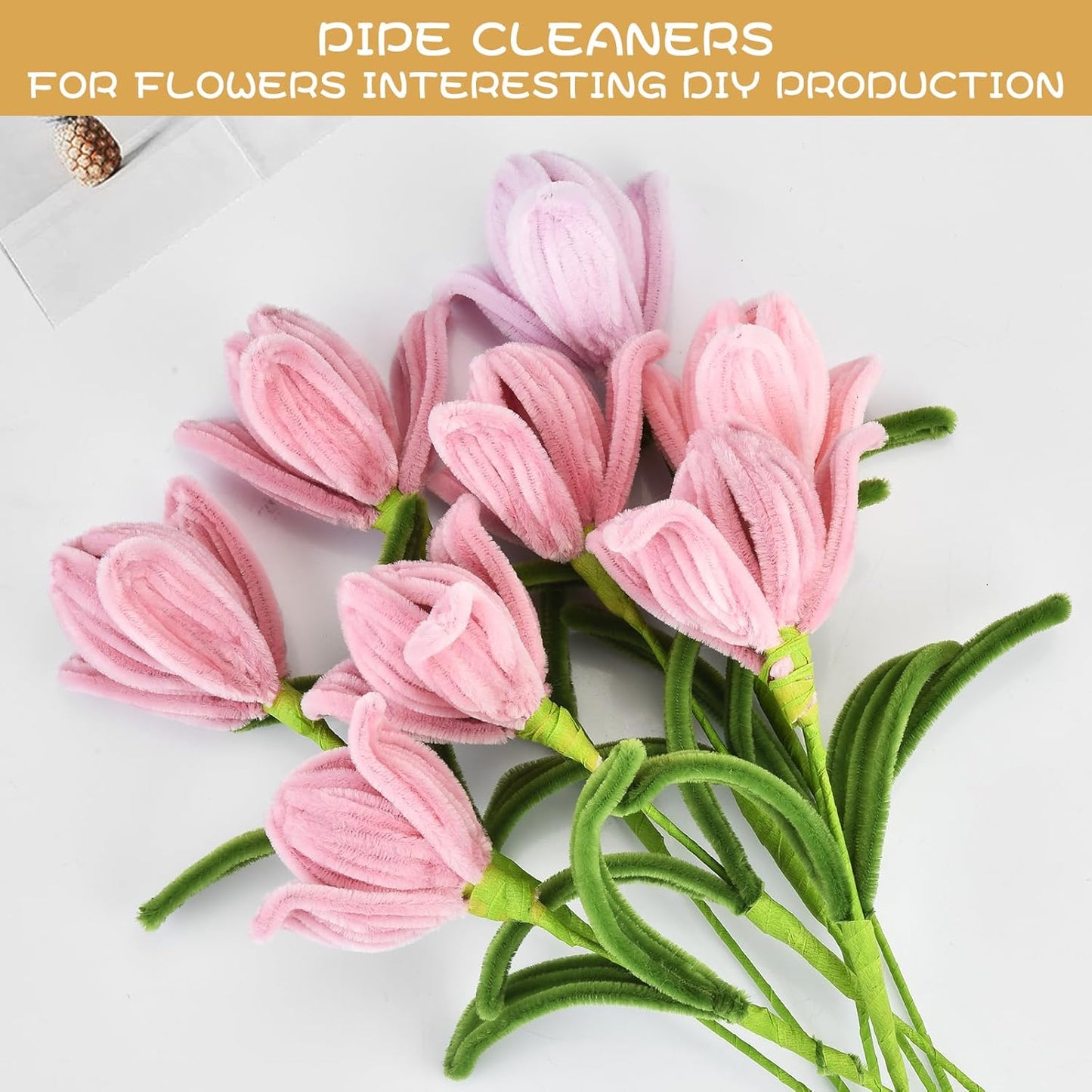 400 PCS Chenille Stems Assorted Colors – Pipe Cleaners Bulk for DIY Crafts & Flowers, Pipe Cleaners Craft Kit with Floral Wires, Gardening Tape, Wrapping Paper, Stamen & Ribbon for Bouquets