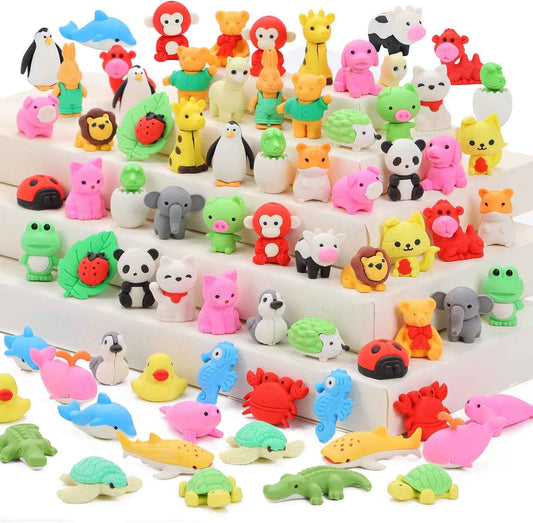 70Pcs Animal Erasers for Kids Desk Pets, 3D Take Apart Animal Pencil Erasers for Kids Classroom Rewards,Game Prizes,Treasure Box Party Favors, Back to School Supplies