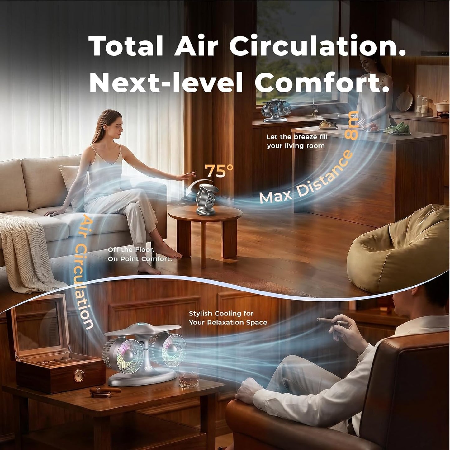 Portable Desk Fan, 8000mAh Battery Operated 18H Runtime Aviation Turbine Table Fan, Quiet USB-C Rechargeable Personal Fan, Unique Tech Office Gift for Men, Dad, Pilots