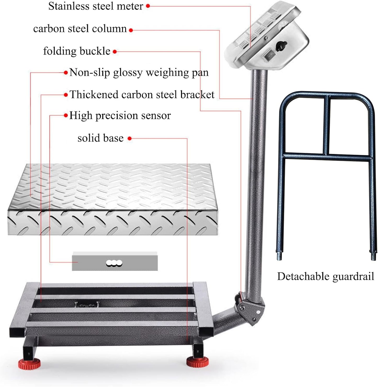 660lb Floor Industrial Platform Scale with Removable Guardrail Digital Scale with Accurate LB/KG High-Definition Displa Foldable for Weighing Luggage Package Shipping Double Sided Display - Lumora Desk