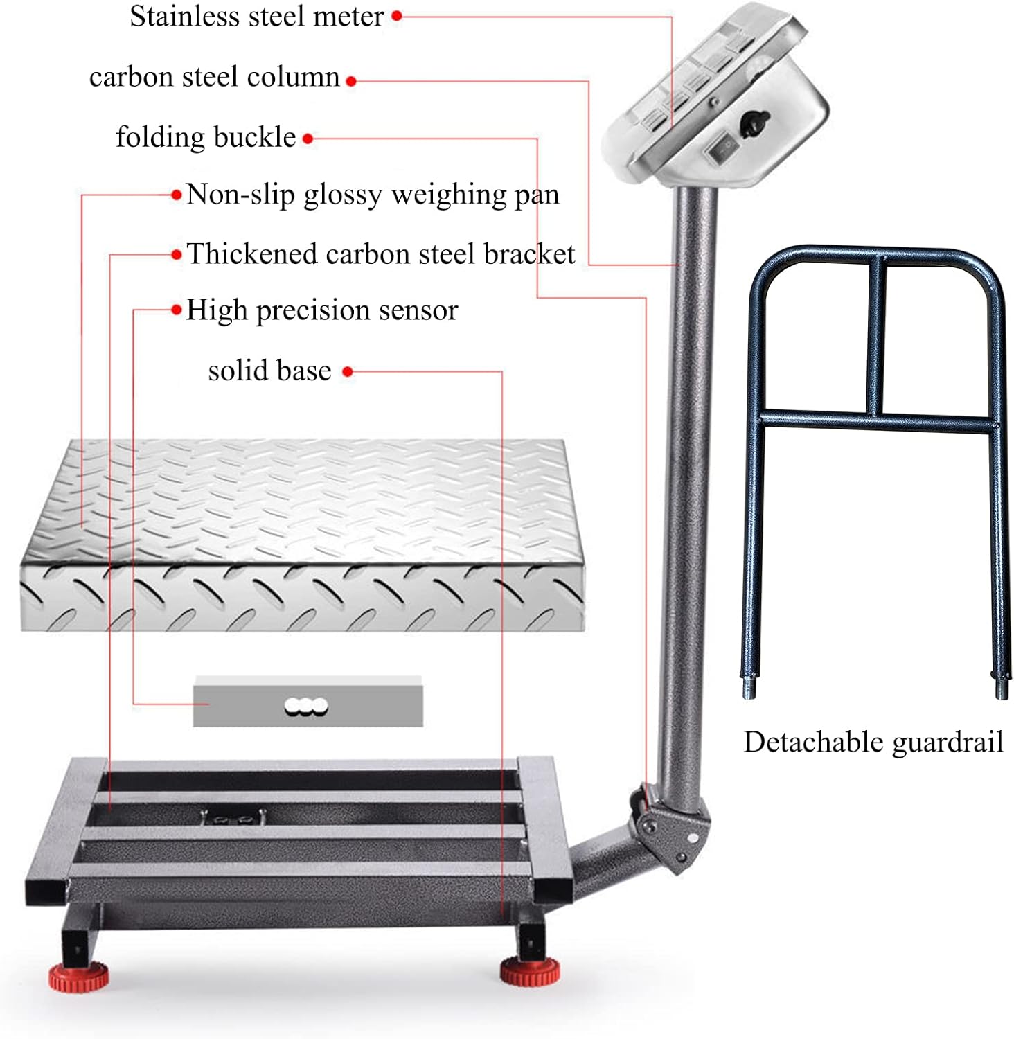 660lb Floor Industrial Platform Scale with Removable Guardrail Digital Scale with Accurate LB/KG High-Definition Displa Foldable for Weighing Luggage Package Shipping Double Sided Display - Lumora Desk