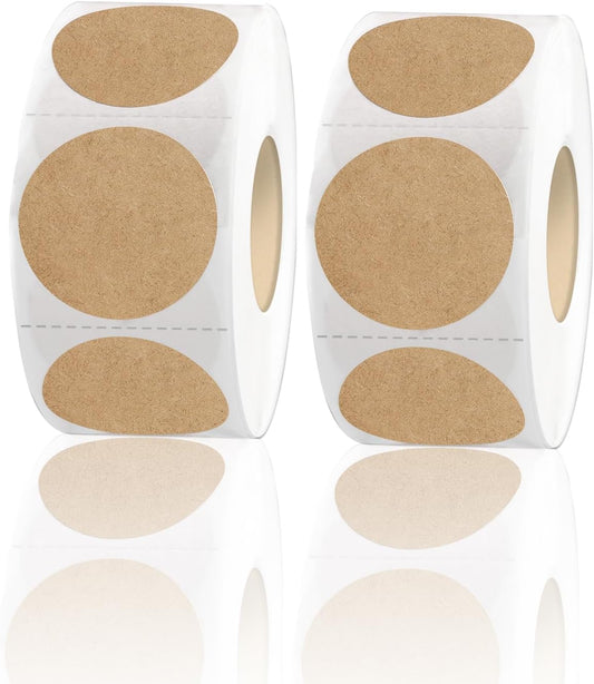 1 Inch Round Color Coding Labels, Brown Garage Sale Price Stickers, Permanent Adhesive Dots with Perforation Line- Kraft/ 1000Pcs
