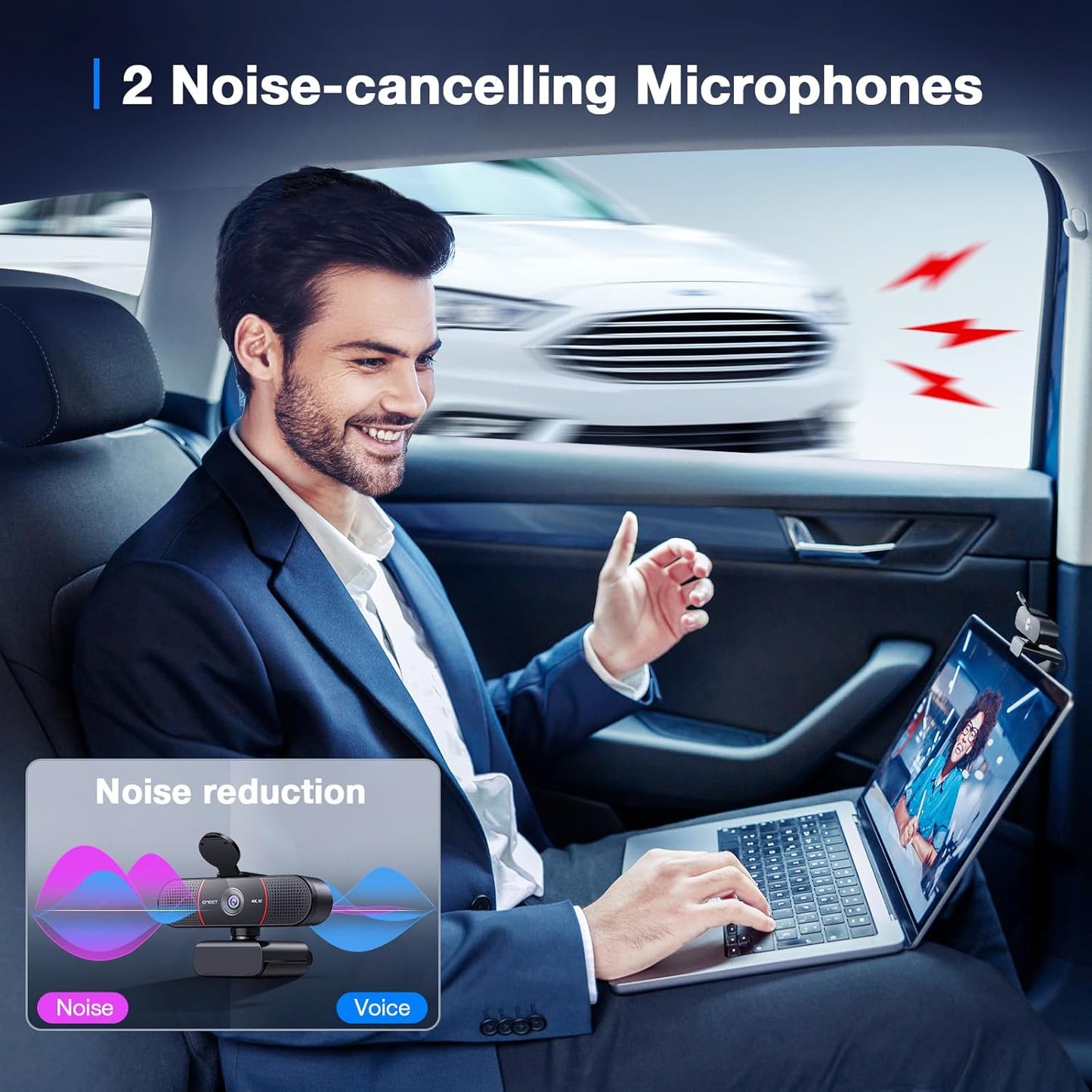 EMEET C960 4K Webcam with Tripod, 4K UHD Sony Sensor, 3 Adjustable Height Mini Tripod w/Privacy Cover, PDAF Auto Focus, Dual Noise-Cancelling Mics, Auto Light Correction, Perfect for Online Meetings