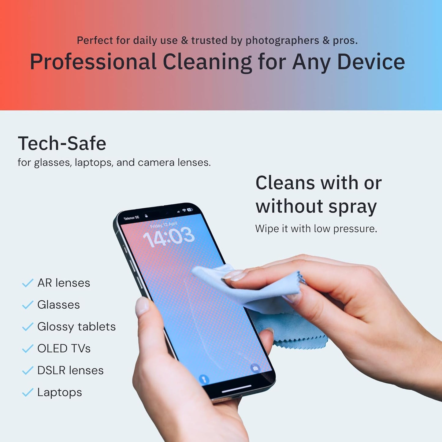 Elite Tech 13-Pack Microfiber Cloth Set - Washable Oversized Cleaner for Eyeglasses, Electronics, Screens & Lenses, Dual Sizes 6"x7" & 12" x12 - Microfiber Cleaning Cloth