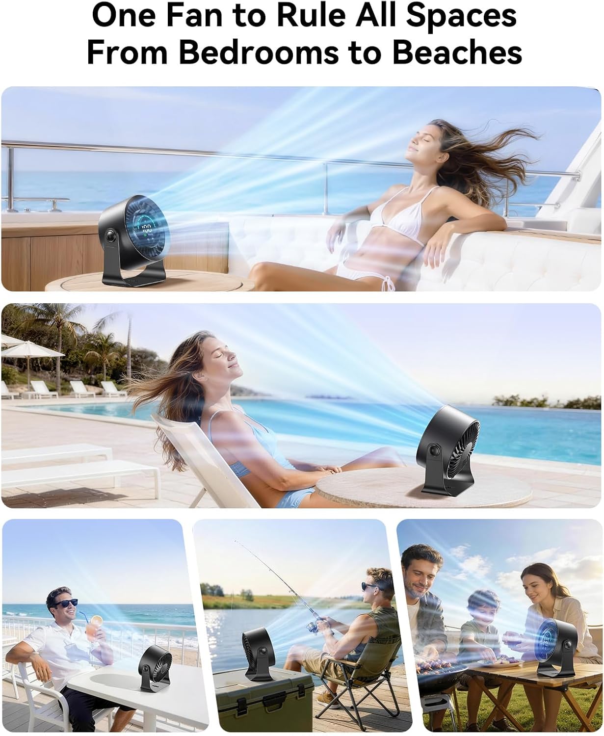 DIGIX Rechargeable USB Desk Fan for Bedroom, 100 Speeds, 360° Rotation, Wall Mounted Design Small Portable Table Fan with LED Display, Quiet Personal Desktop Cooling Fans for Home Office (Black)