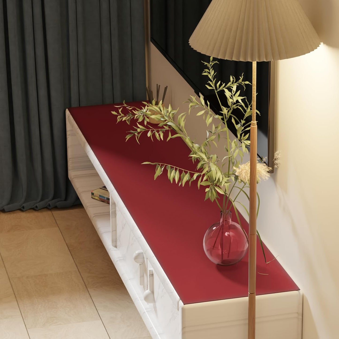 Leather Desk Mat,1.8mm Thick,12x40 Inch Desk Cover,Desk Protector Mat,Dresser Cover Top,XL Desk Mat,Table Top Protector,Dresser Protector Top,Desk Cover Protector(Black+Wine Red,12×40)