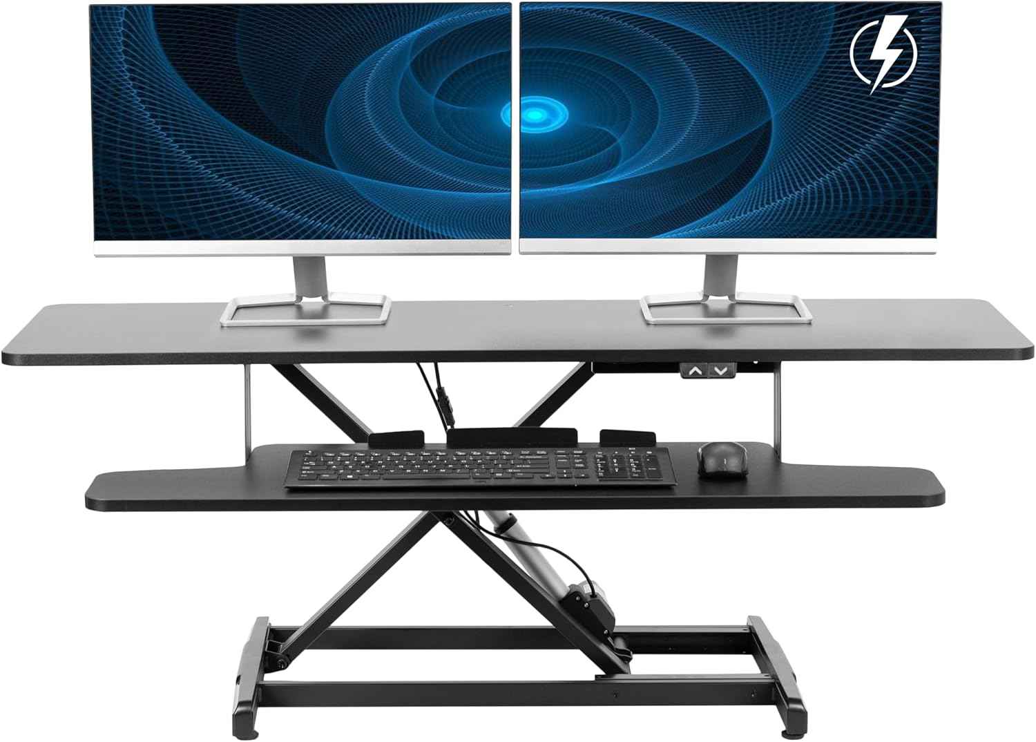 VIVO 47 inch Electric Motor Desk Converter, Height Adjustable Riser, Sit to Stand Dual Monitor and Laptop Workstation with Wide Keyboard Tray, Black, DESK-VE48B