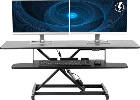 VIVO 47 inch Electric Motor Desk Converter, Height Adjustable Riser, Sit to Stand Dual Monitor and Laptop Workstation with Wide Keyboard Tray, Black, DESK-VE48B