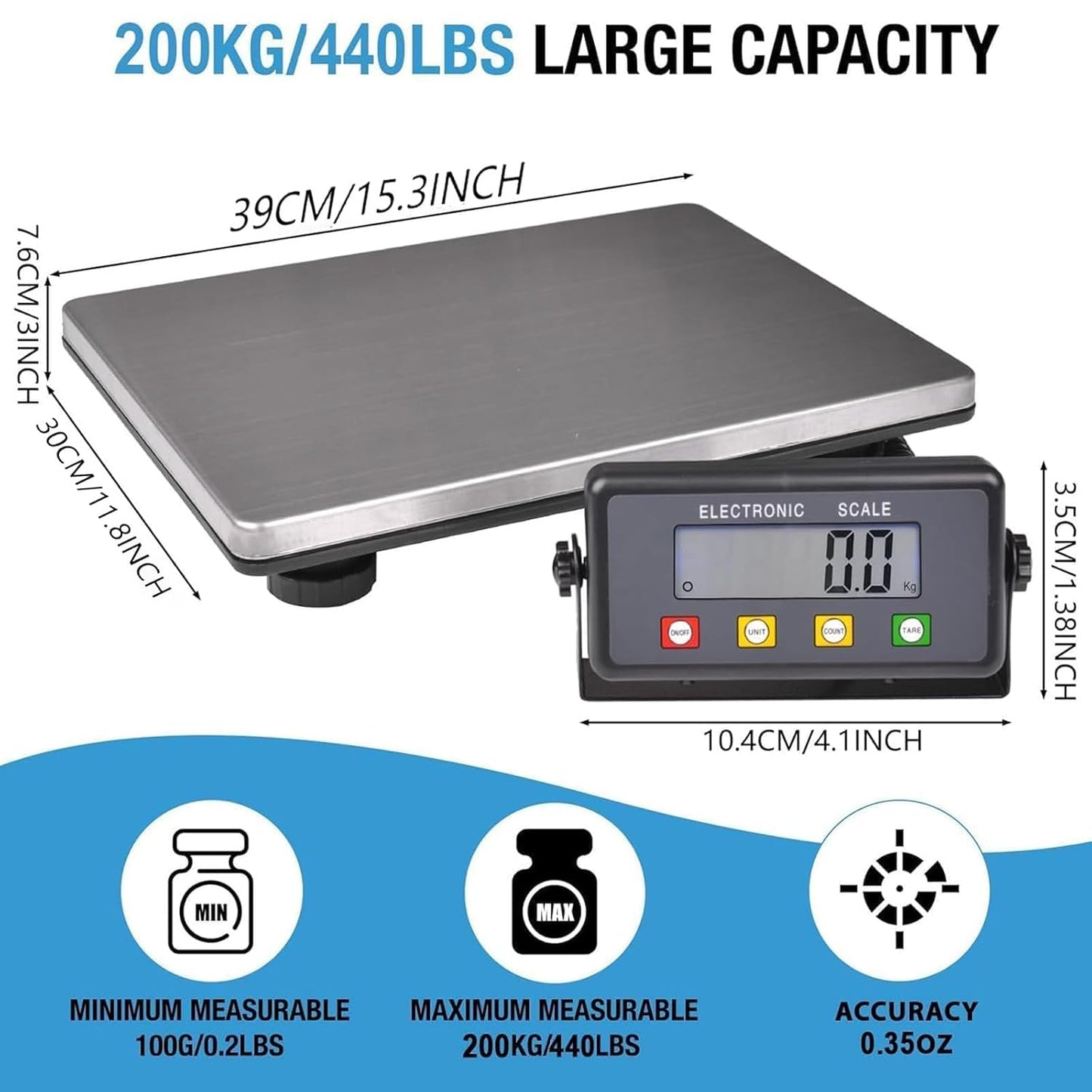 SurmountWay Large Shipping Scale, 440lb/0.35oz Digital Postal Scale with Tare/Count/Auto-Off Function, High Accurate Shipping Scale for Packages,Small Business,Luggage,Warehouse,Home (15.3"x11.8") - Lumora Desk