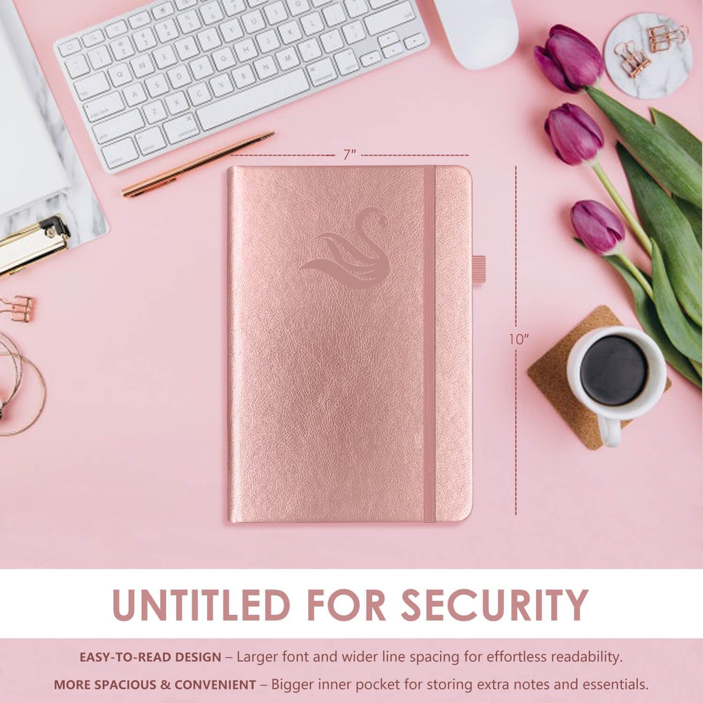 Elegant Password Book with Alphabetical Tabs - Hardcover Password Book for Internet Website Address Login - 7" x 10" Password Keeper and Organizer w/Notes Section & Back Pocket (Rose Gold)