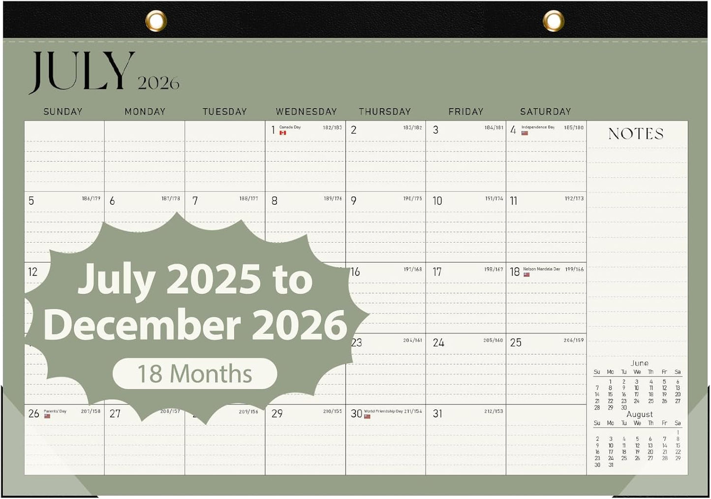 Desk Calendar 2025-2026, 18 Months (July 2025 to December 2026) - Large Size 17" x 12" Desktop/Wall Monthly Calendar with To Do List, Personal Desk Calendar Planner for Home, School, Office - Green