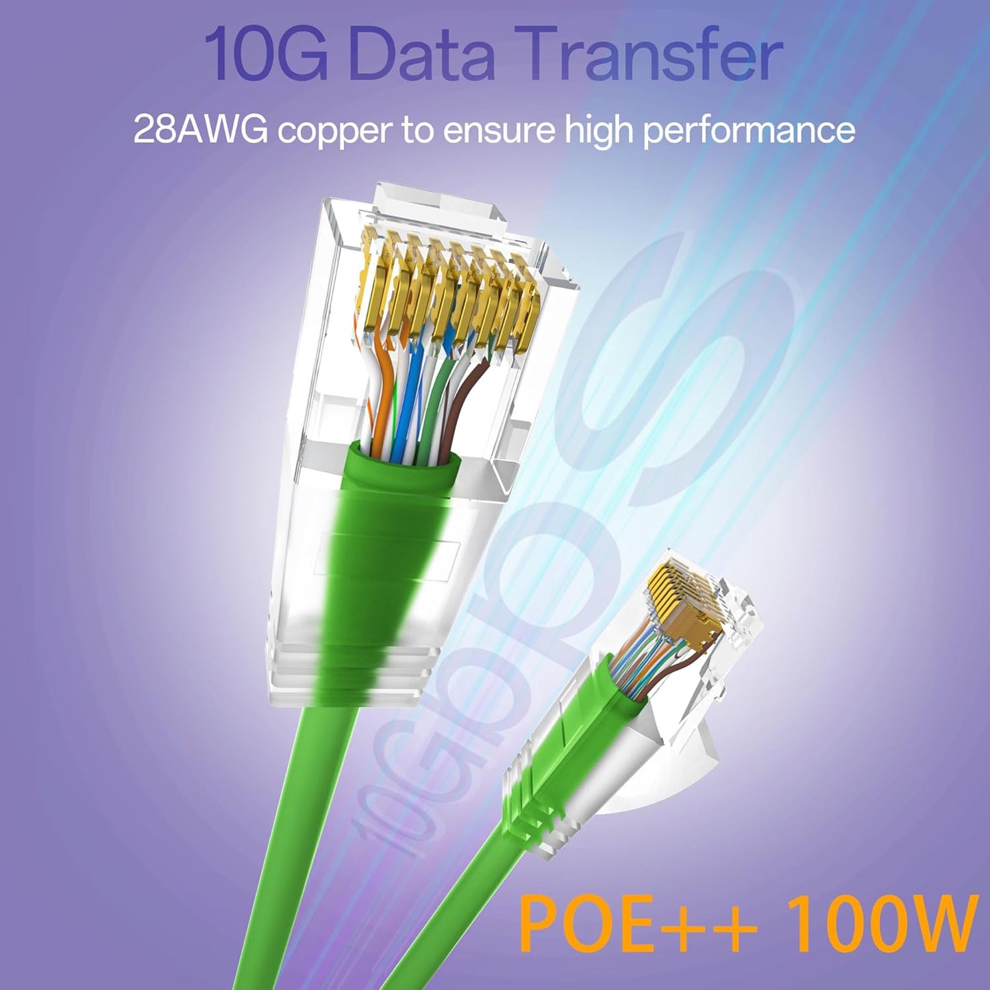 Cat6a Patch Cables 0.5ft (24 Pack) Slim, Cat6 Ethernet Patch Cable Pure Copper, Flexible Cat 6 Patch Cable 550MHZ 10G, Space-Saving Cat 6A Network Cables for Patch Panel, Green