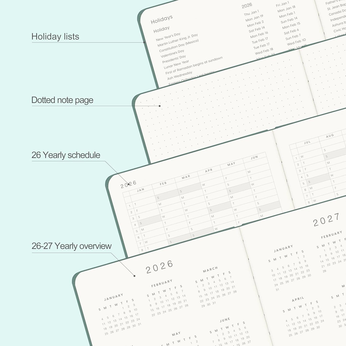 And Per Se 2026 Planner-Daily, Weekly & 15-Monthly Leather Hardcover Planner, 5.7" x 8", Daily Schedule, Monthly Tabs, 100 GSM Thick Paper, Back Pocket(Green)