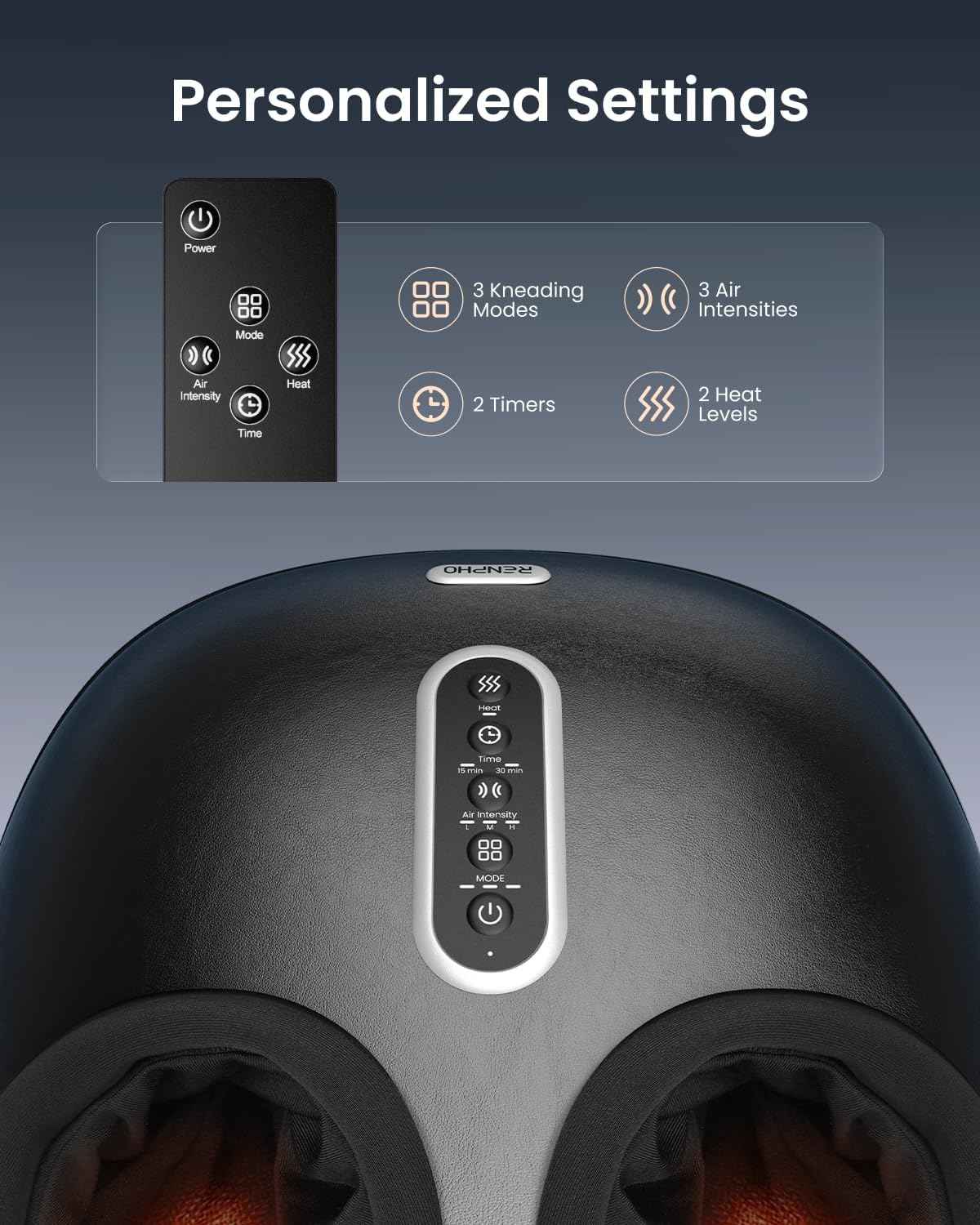 RENPHO 2026 [Upgraded] Foot Massager with Heat, Fathers Day Dad Gifts for Men, Shiatsu Foot Massager for Plantar Fasciitis, Deep-Kneading & Compression, Size Up to 12, Black