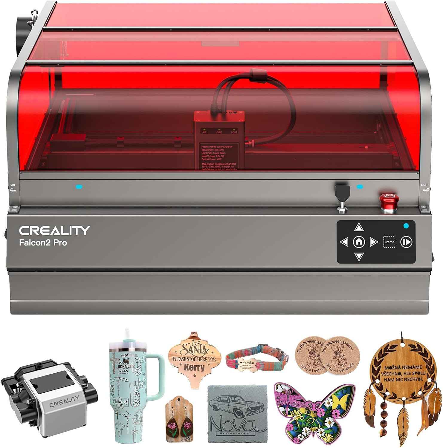 Falcon2 Pro S 40W Enclosed Laser Engraver with Air Assist, Built-in Camera, Class 1 Laser Cutter and Engraver Machine for Wood, Metal, Batch Prodcuction, Engraving Area 355 * 390mm