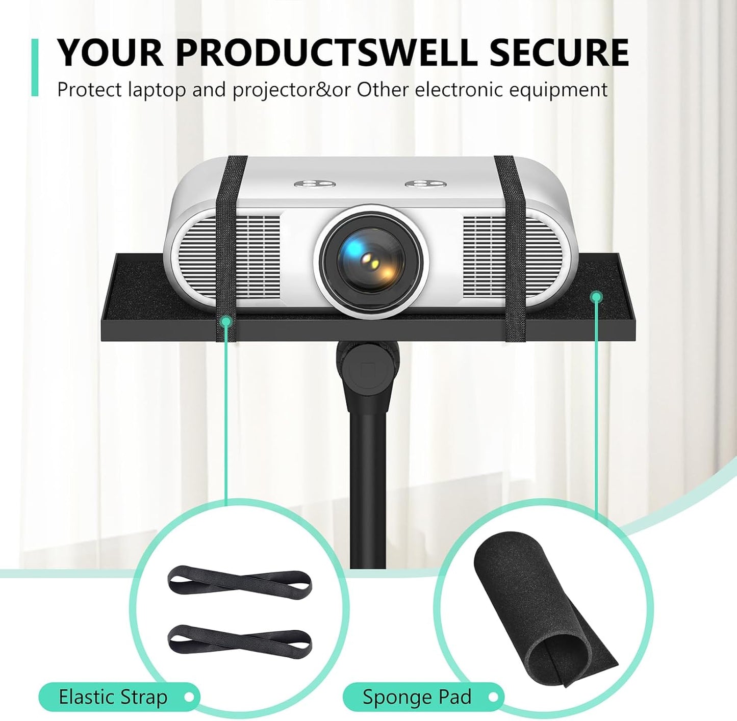 Projector Stand Tripod: 2 Shelves Mobile Laptop Cart Adjustable Height 45 to 64 Inches, Rolling Laptop Stand Cart with Ventilated Tray, Projector Tripod Stand on Wheels for Couch, Bedside, Meeting