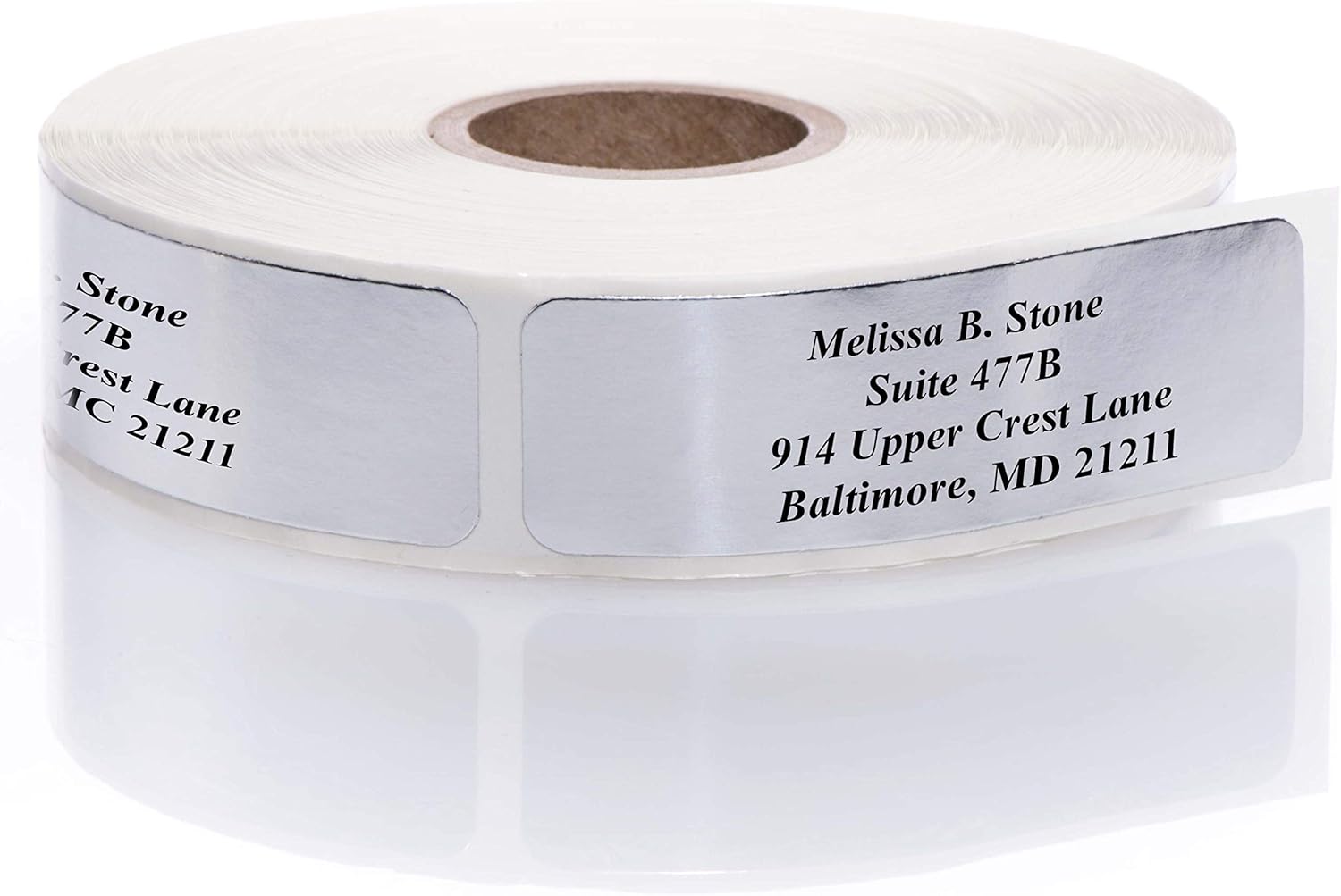 Silver Foil Personalized Return Address Labels Without Dispenser - Roll of 500 Custom Stickers - Lumora Desk