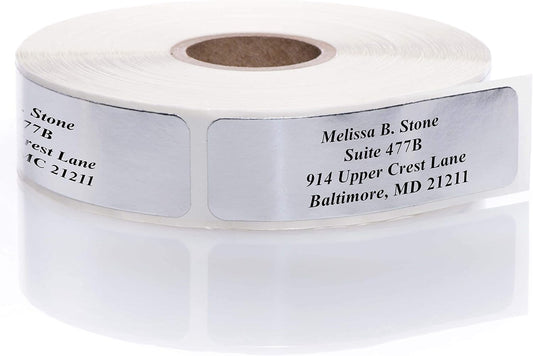 Silver Foil Personalized Return Address Labels Without Dispenser - Roll of 500 Custom Stickers - Lumora Desk
