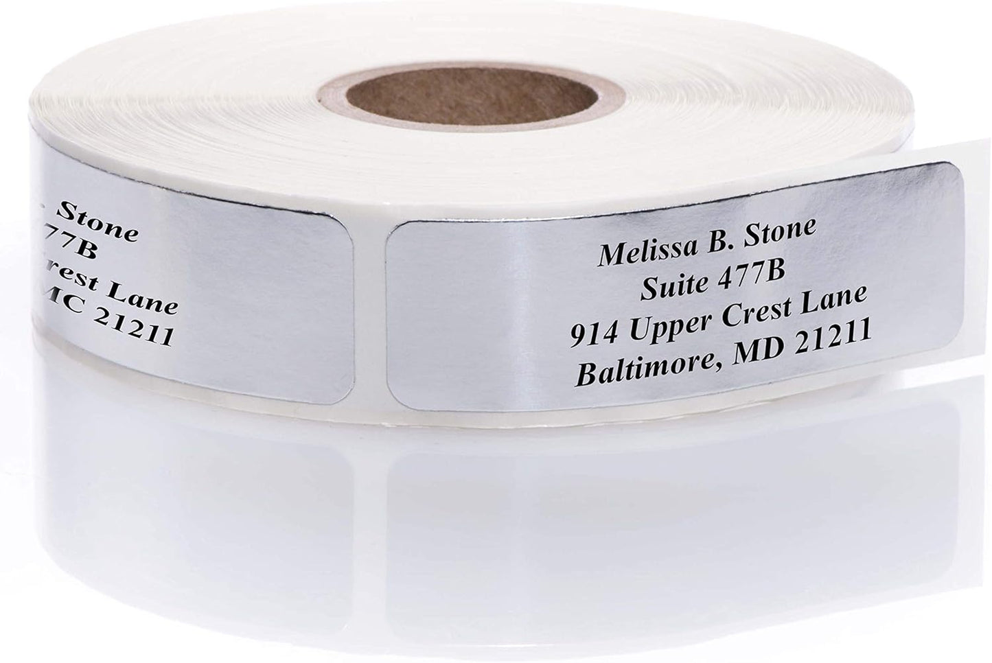 Silver Foil Personalized Return Address Labels Without Dispenser - Roll of 250 Custom Stickers - Lumora Desk