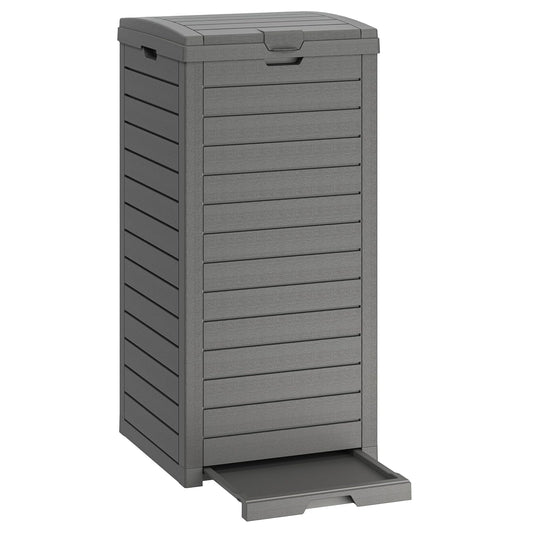 Fancyango Outdoor Trash Can with Lid & Drip Tray, Waterproof Resin Garbage Can, Outside Trash Bin for Patio, Garage, Pool, Deck & Backyard, Gray(31 Gallon)