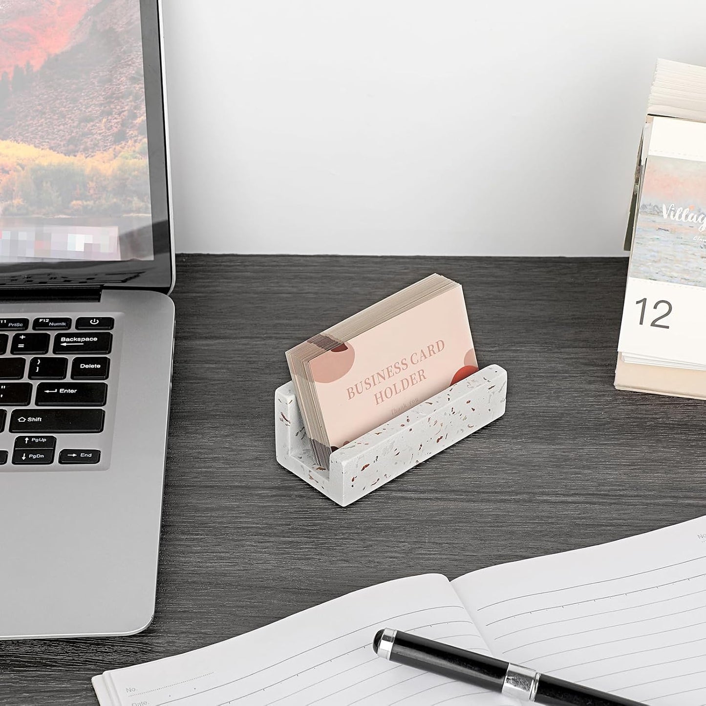 Hipiwe Business Card Holder for Desk Terrazzo Business Card Display Stand Desktop Cards Display Stand for Women Men Concrete Business Card Stand Organizer for Office